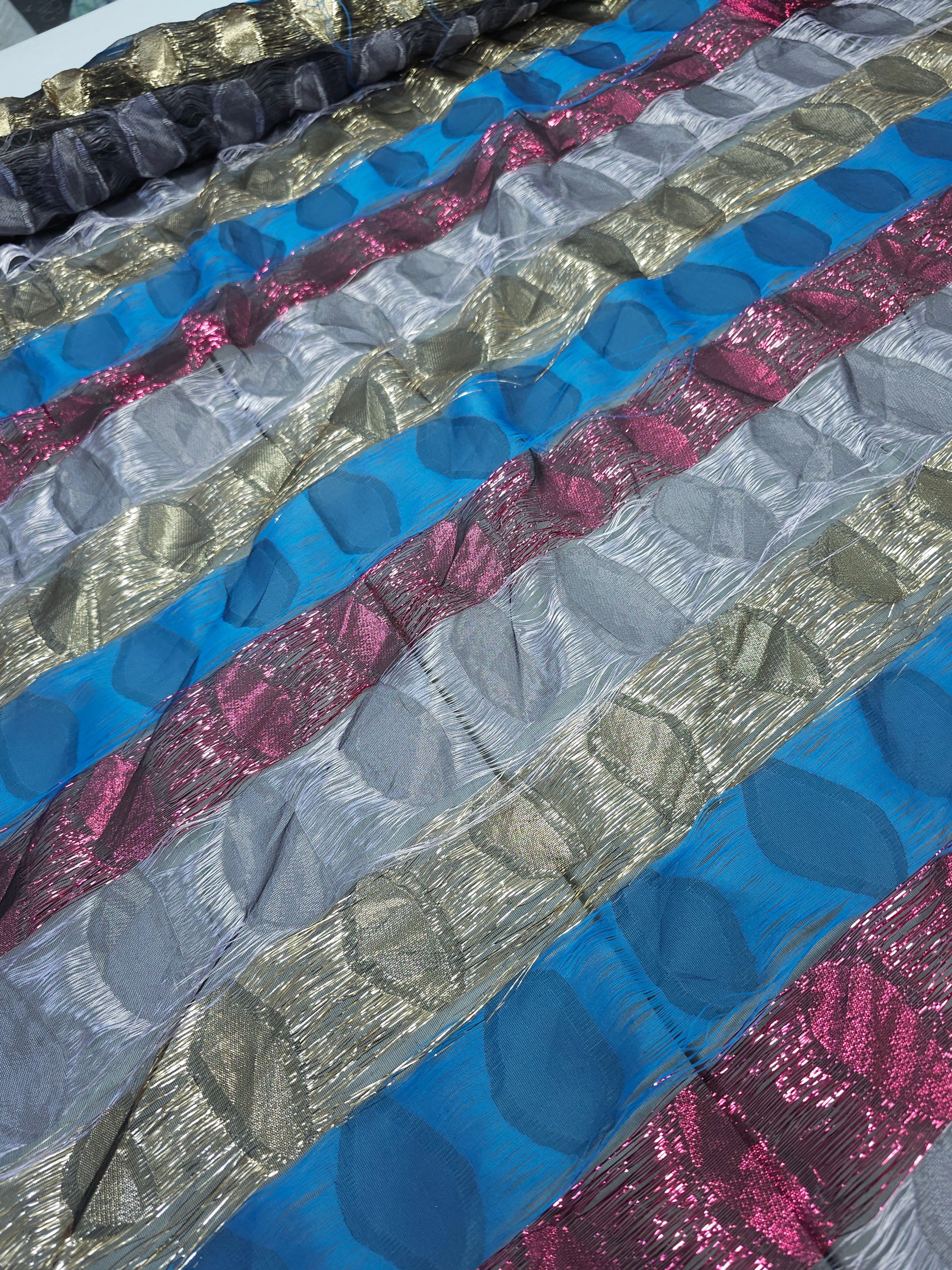 Abstract Magenta Stripe Lurex Jacquard