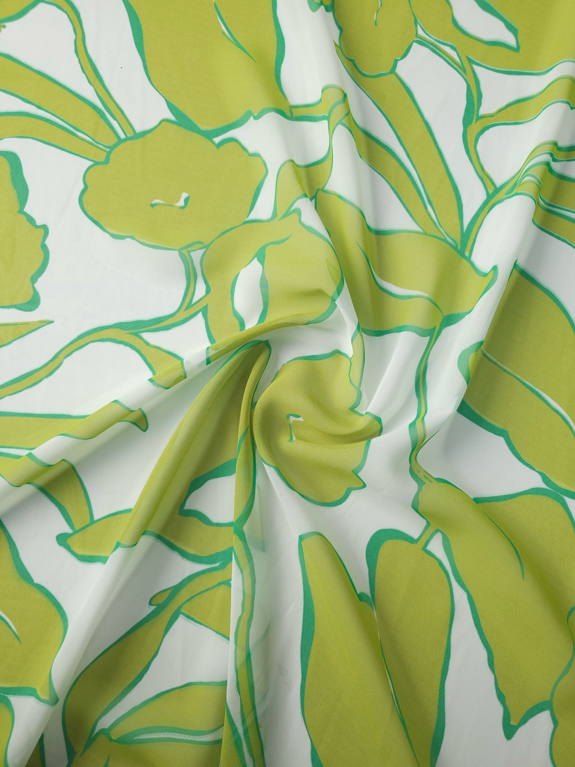 Lime Green Large Leafy Chiffon