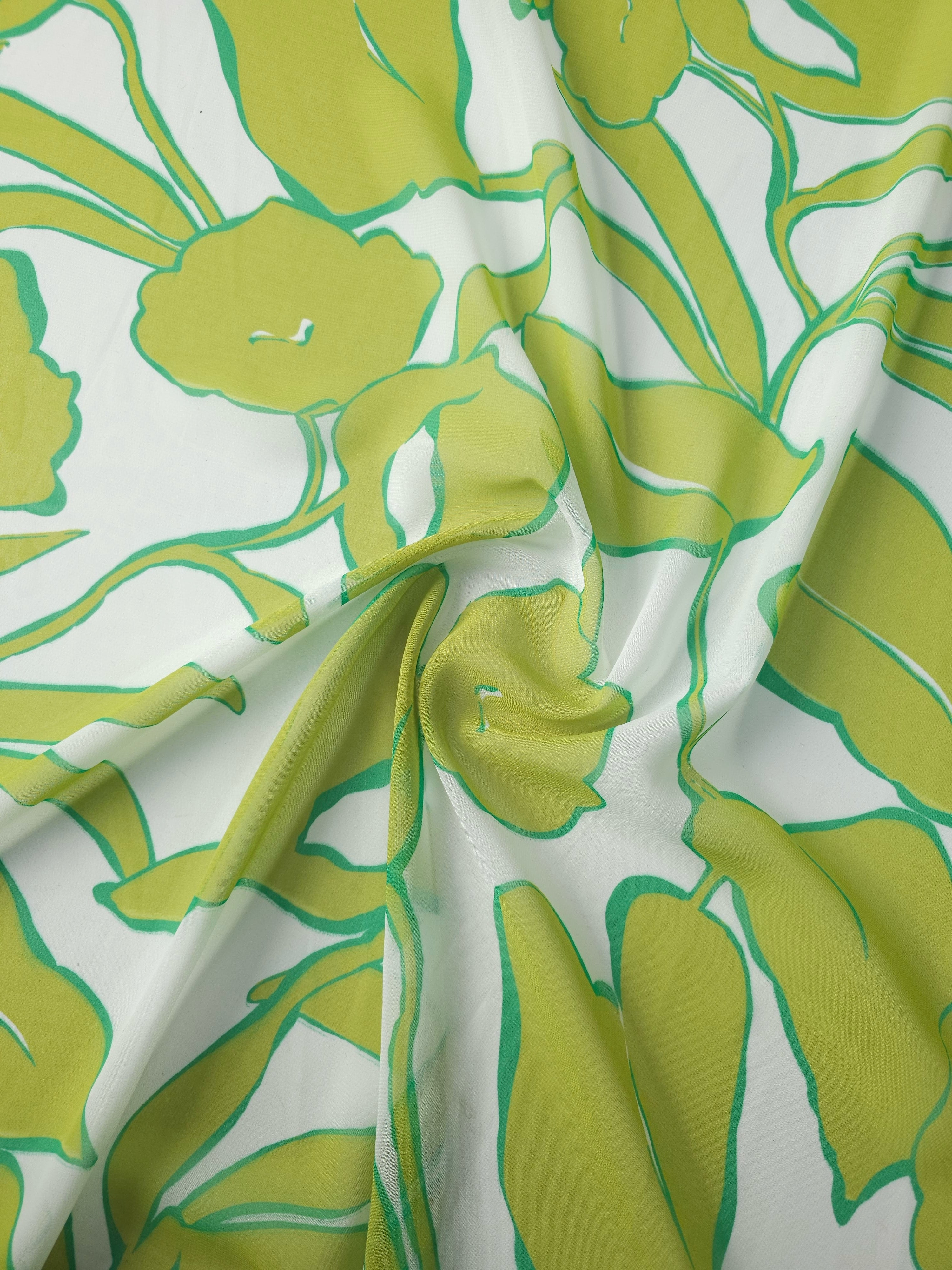 Lime Green Large Leafy Chiffon