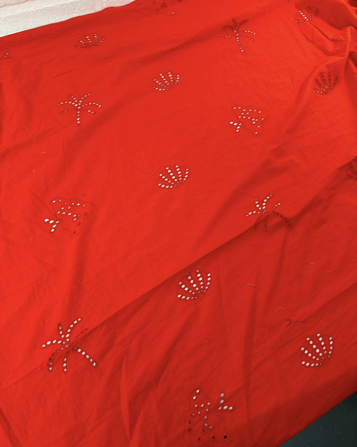 Coral Red Seashell Cotton Poplin Broderie Anglaise