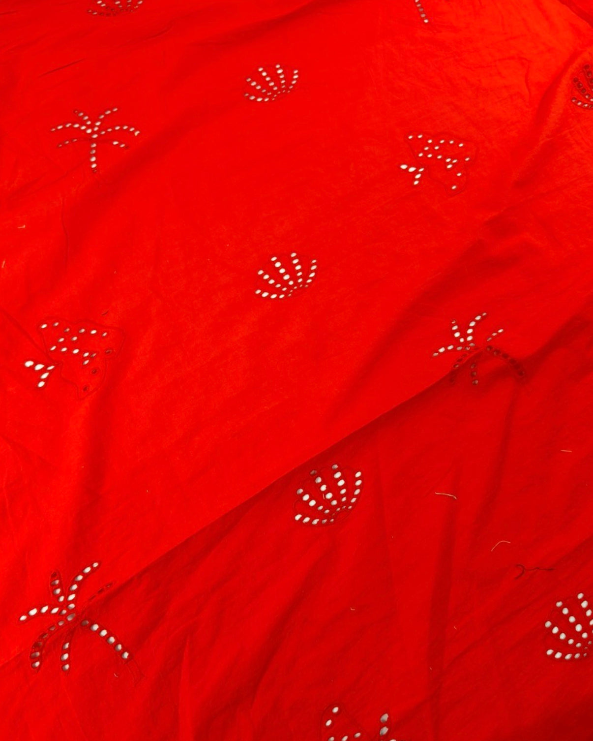 Coral Red Seashell Cotton Poplin Broderie Anglaise
