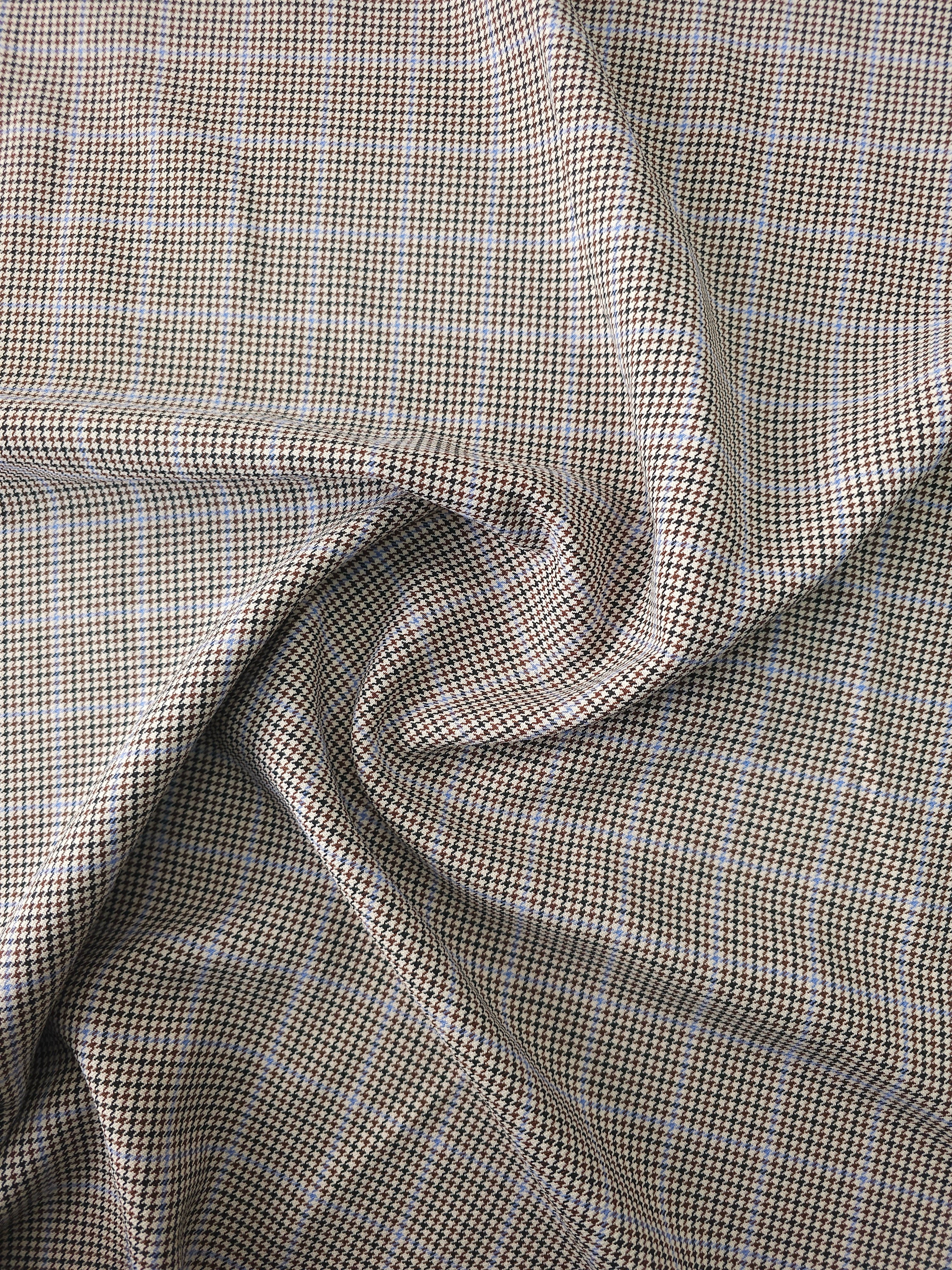 Brown/Lilac Mini Dogtooth Check Poly Wool Suiting
