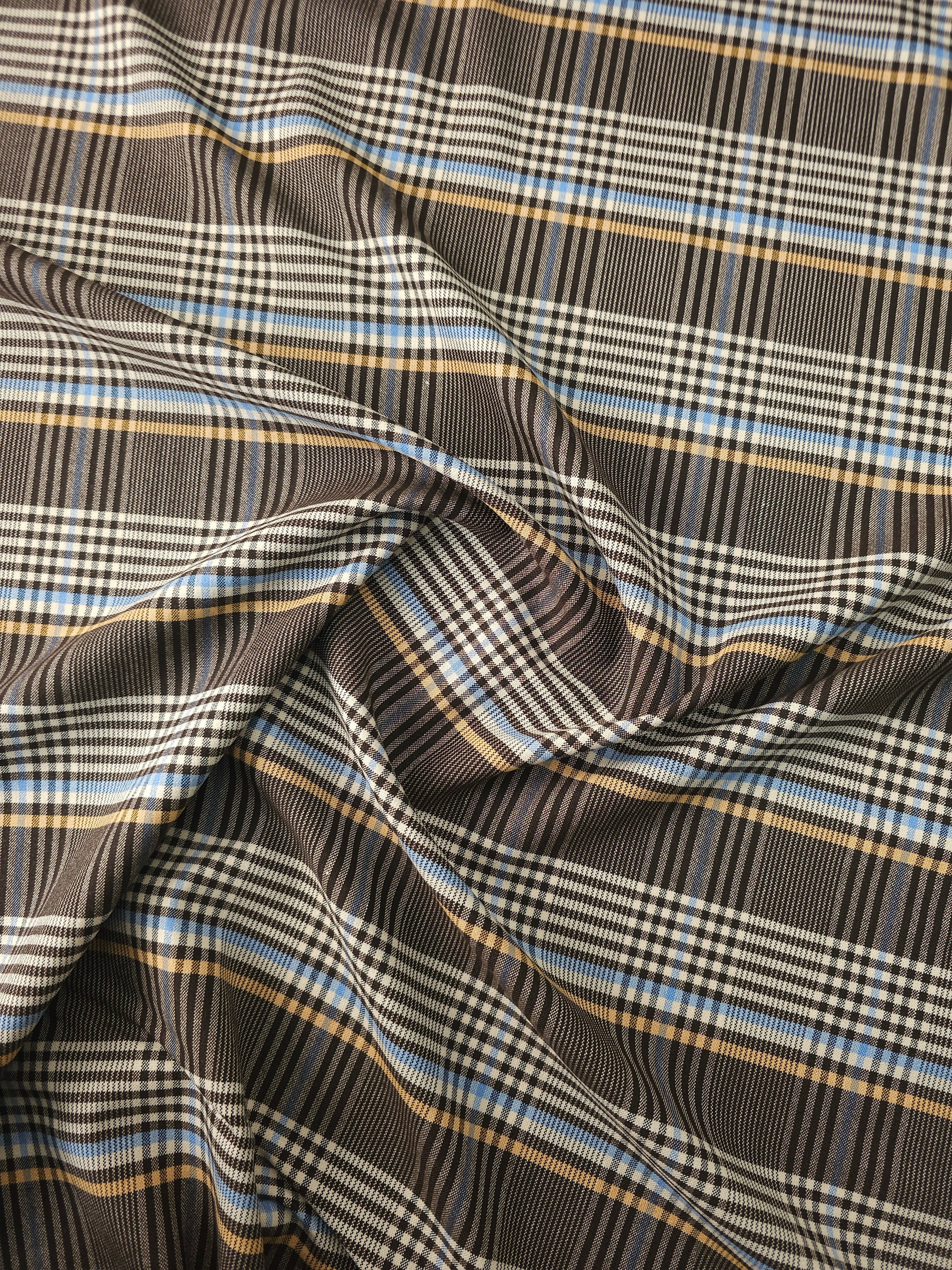 Brown/Yellow/Blue Tartan Check Poly Cotton