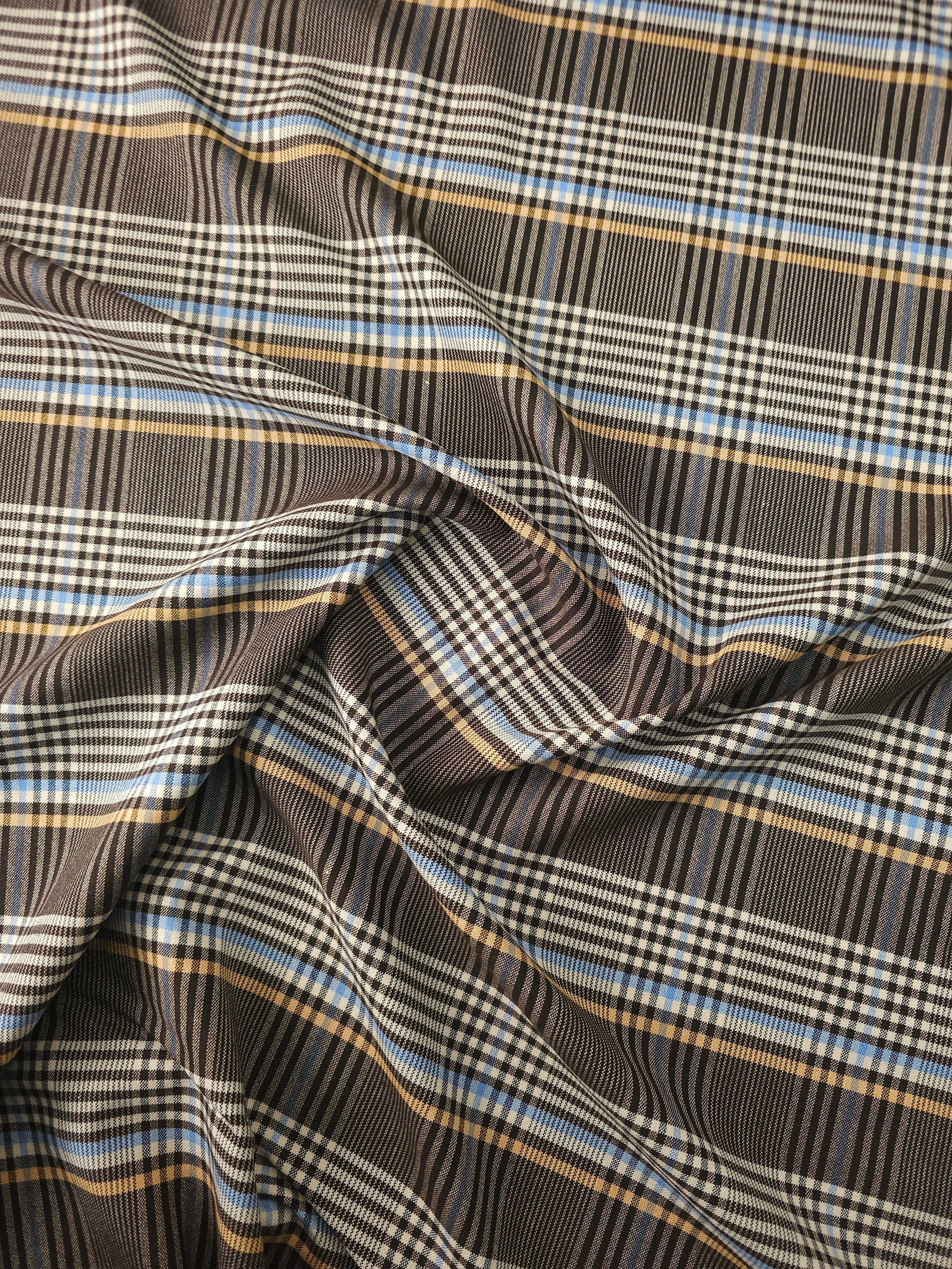 Brown/Yellow/Blue Tartan Check Poly Cotton