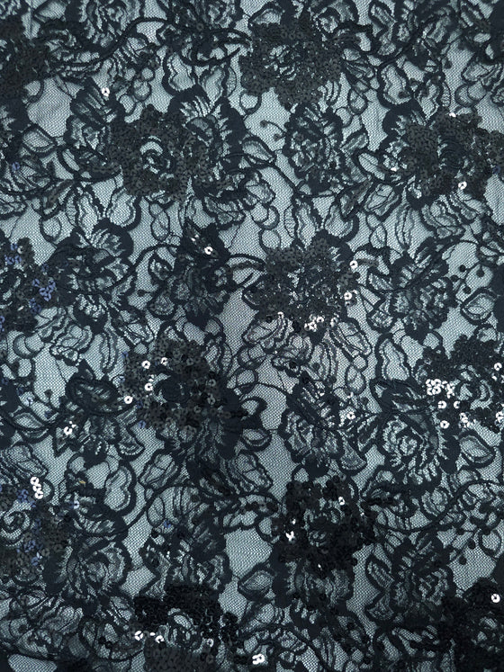 Black Floral Sequin Net - 4.50m piece