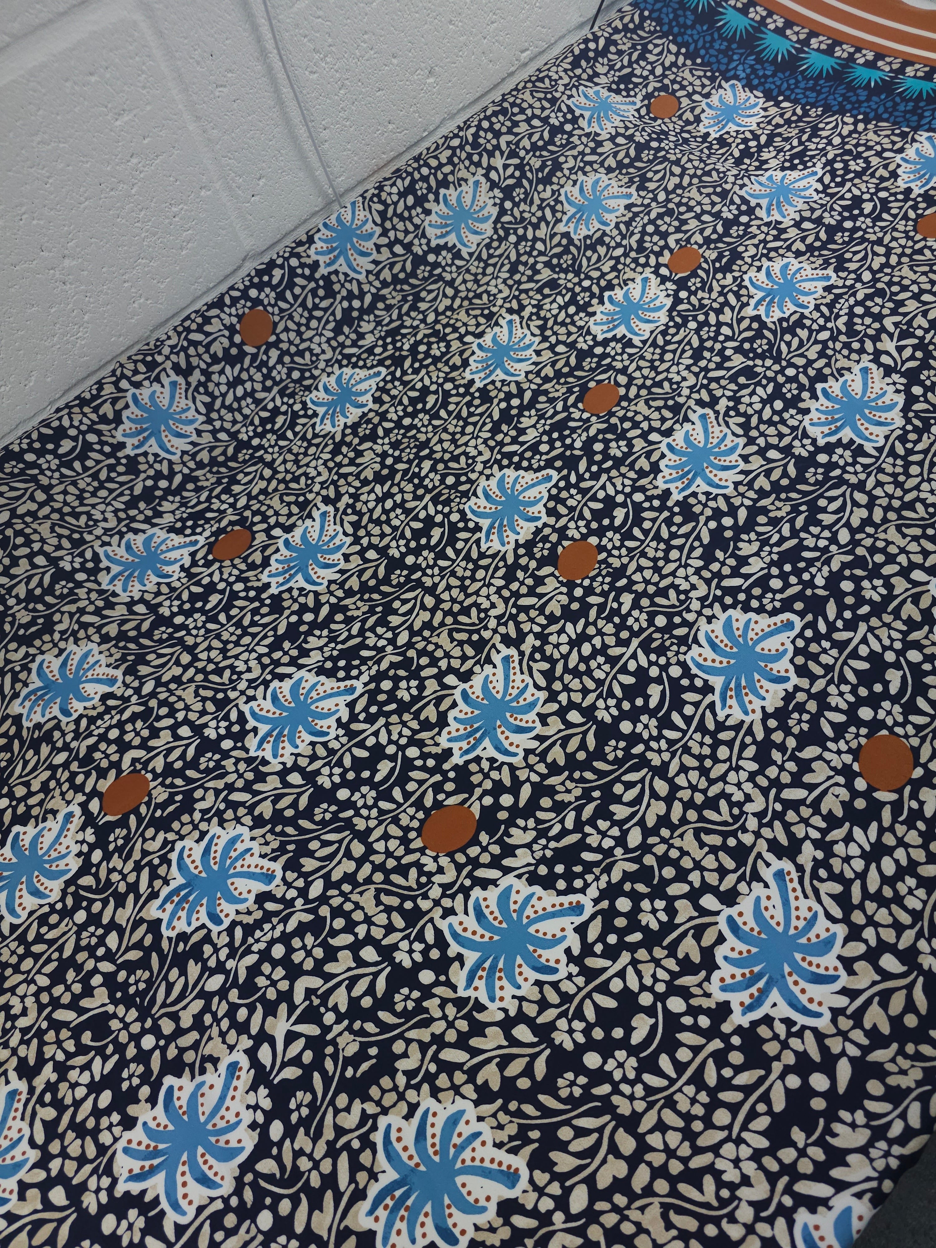 Navy Palm Floral Viscose Satin