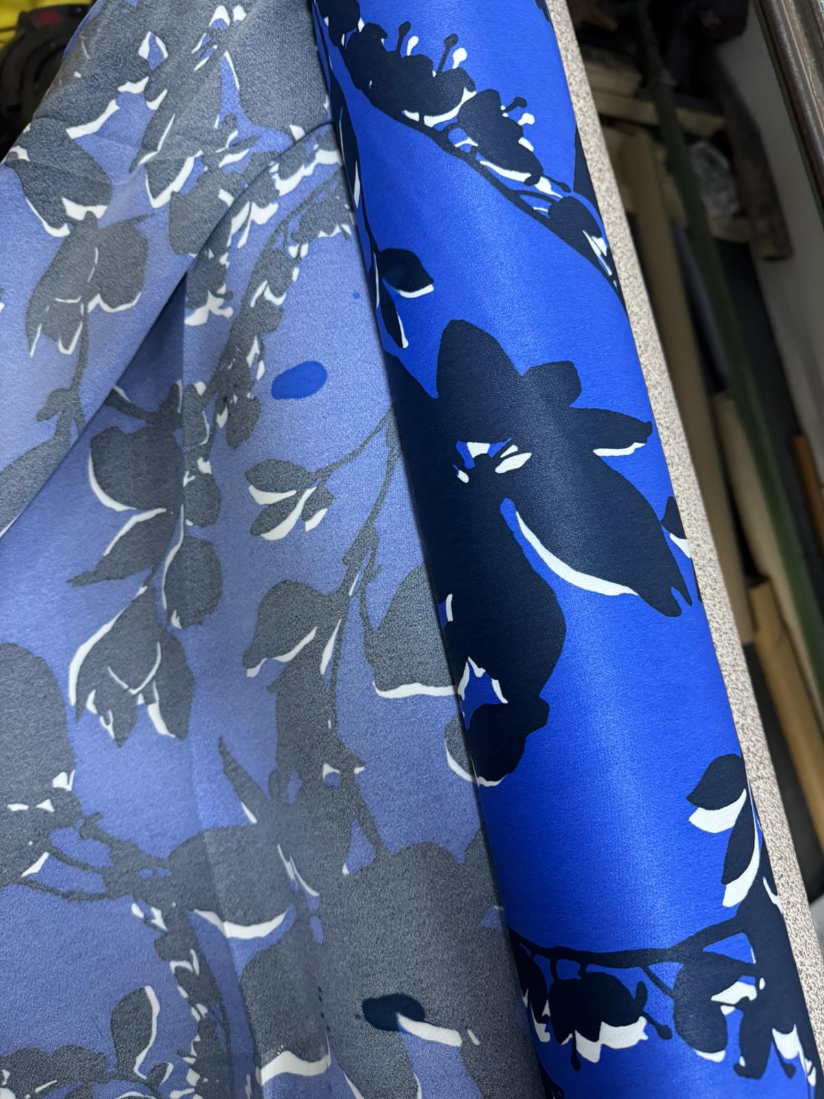 Navy/Blue Floral Crepe Backed Satin *DEFECT*