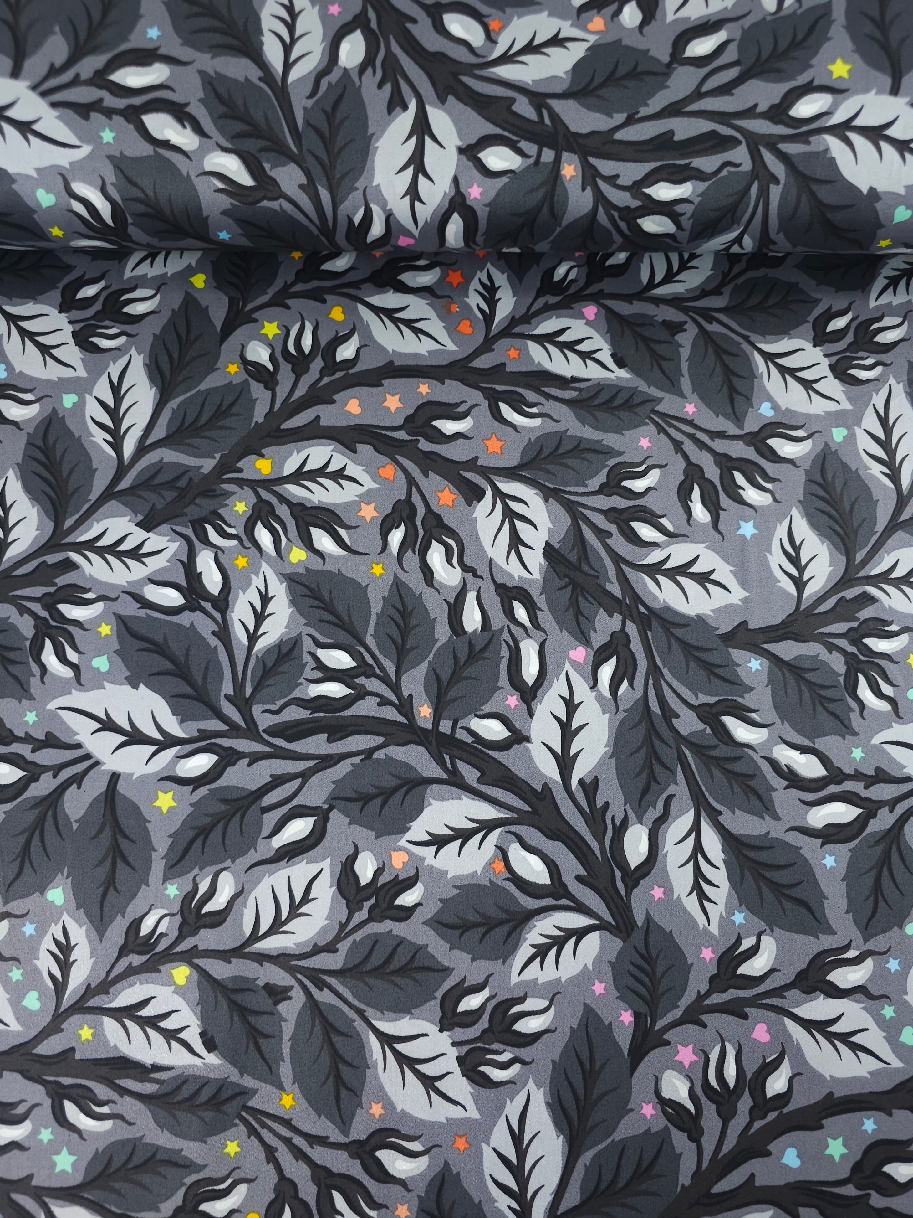 Carbon Grey Nip In The Bud Graywork Cotton Sateen 106” - Tula Pink (Various Sizes)