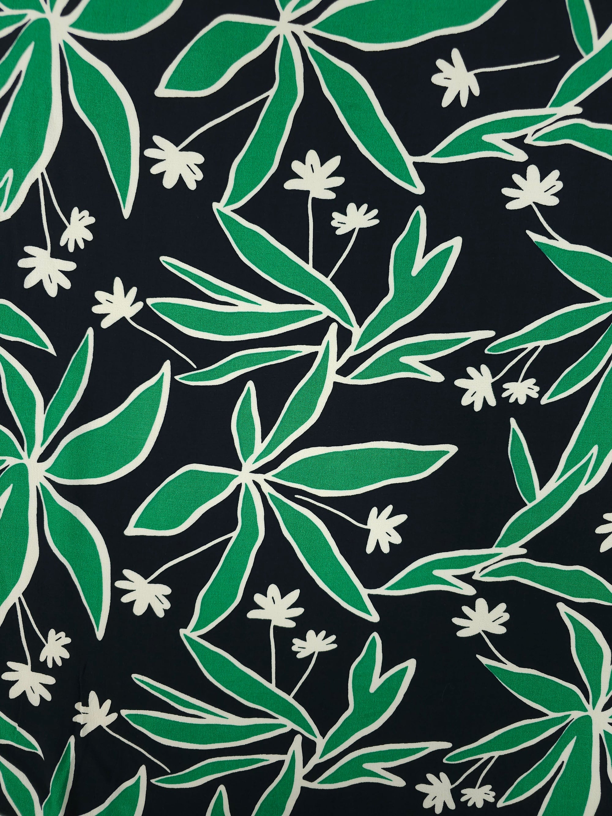 Green/Black Palm Floral Viscose Crepe - 1m Piece