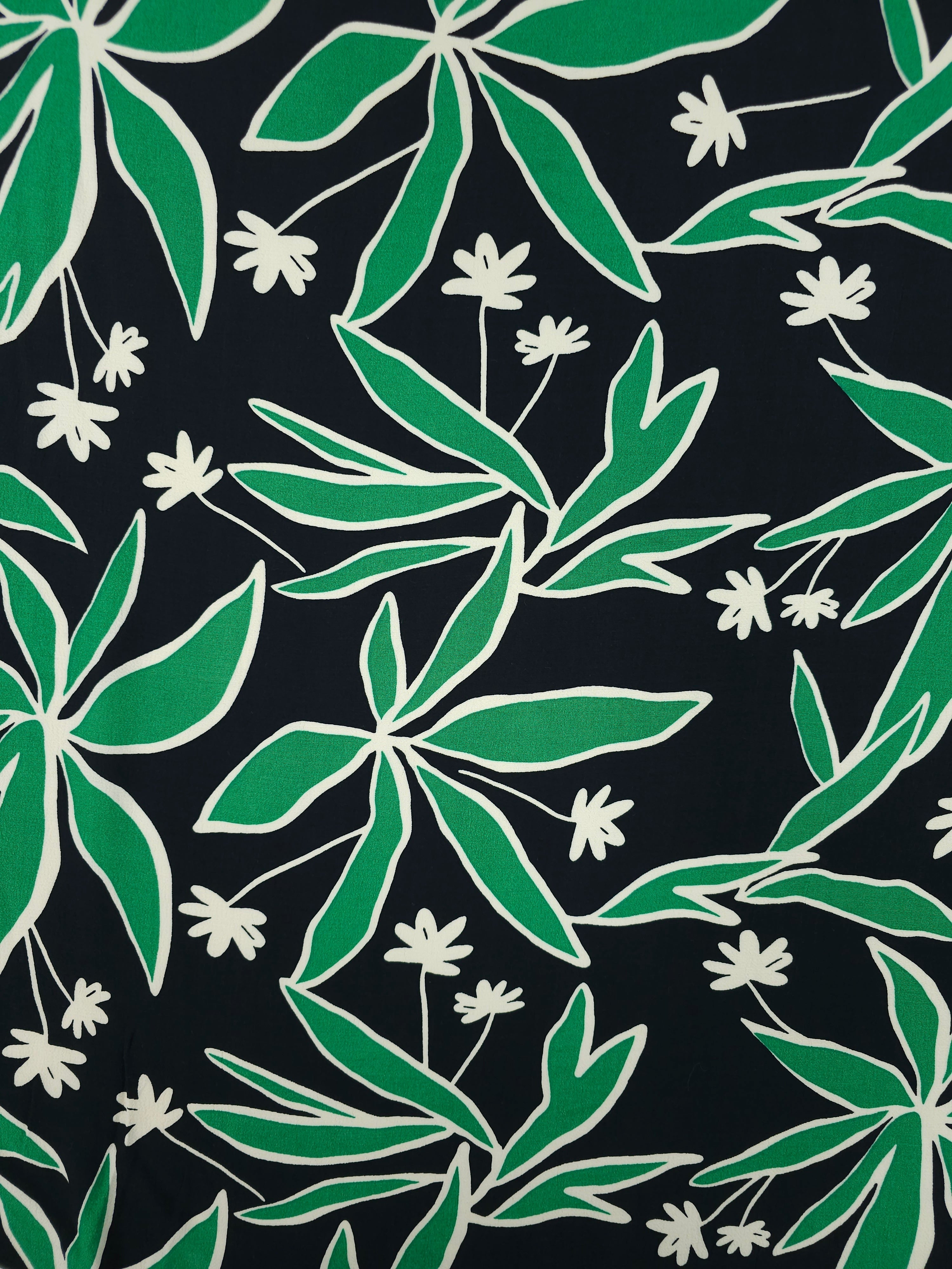 Green/Black Palm Floral Viscose Crepe - 1m Piece