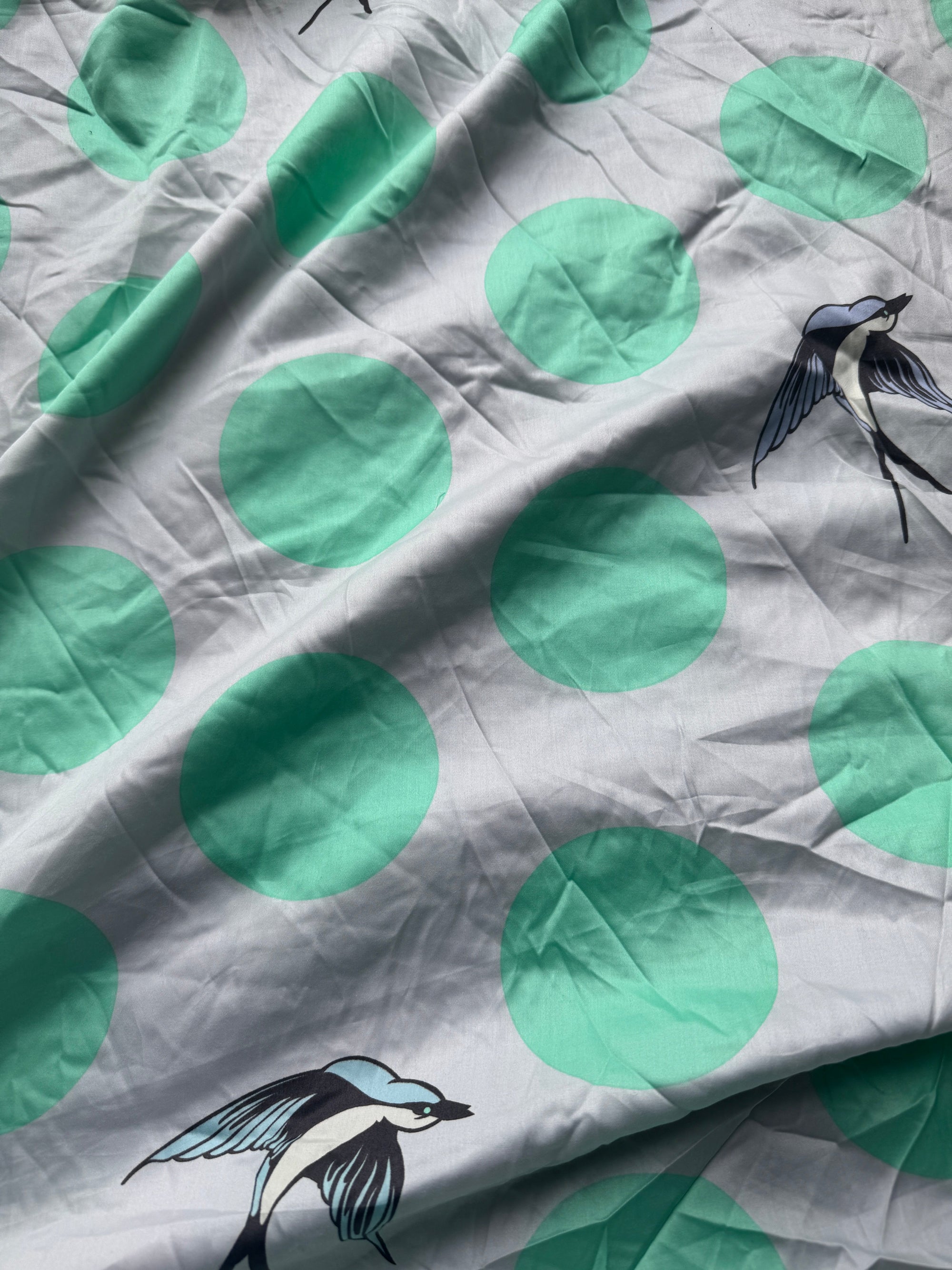 Mint Green/Grey Free Fall Bird Cotton Sateen - Various Sizes