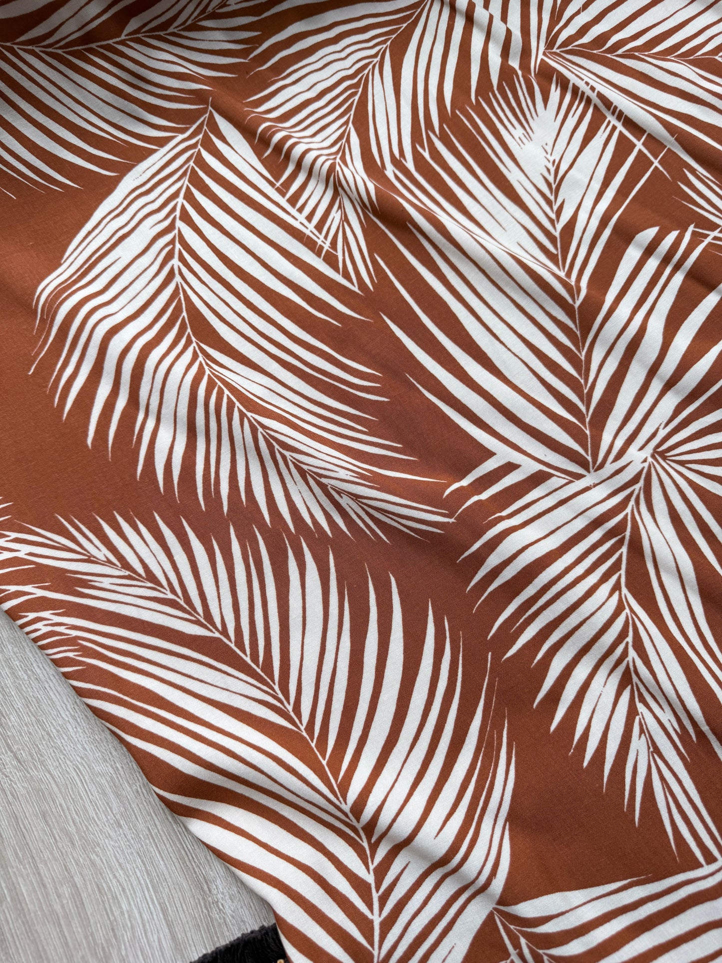 Chestnut Brown Leafy Fern Viscose Rainbow Fabrics
