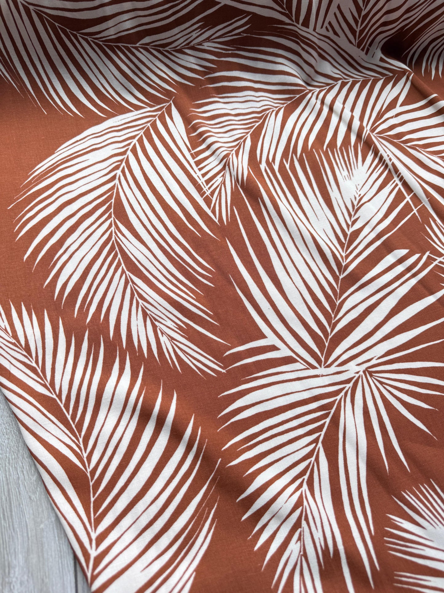 Chestnut Brown Leafy Fern Viscose Rainbow Fabrics