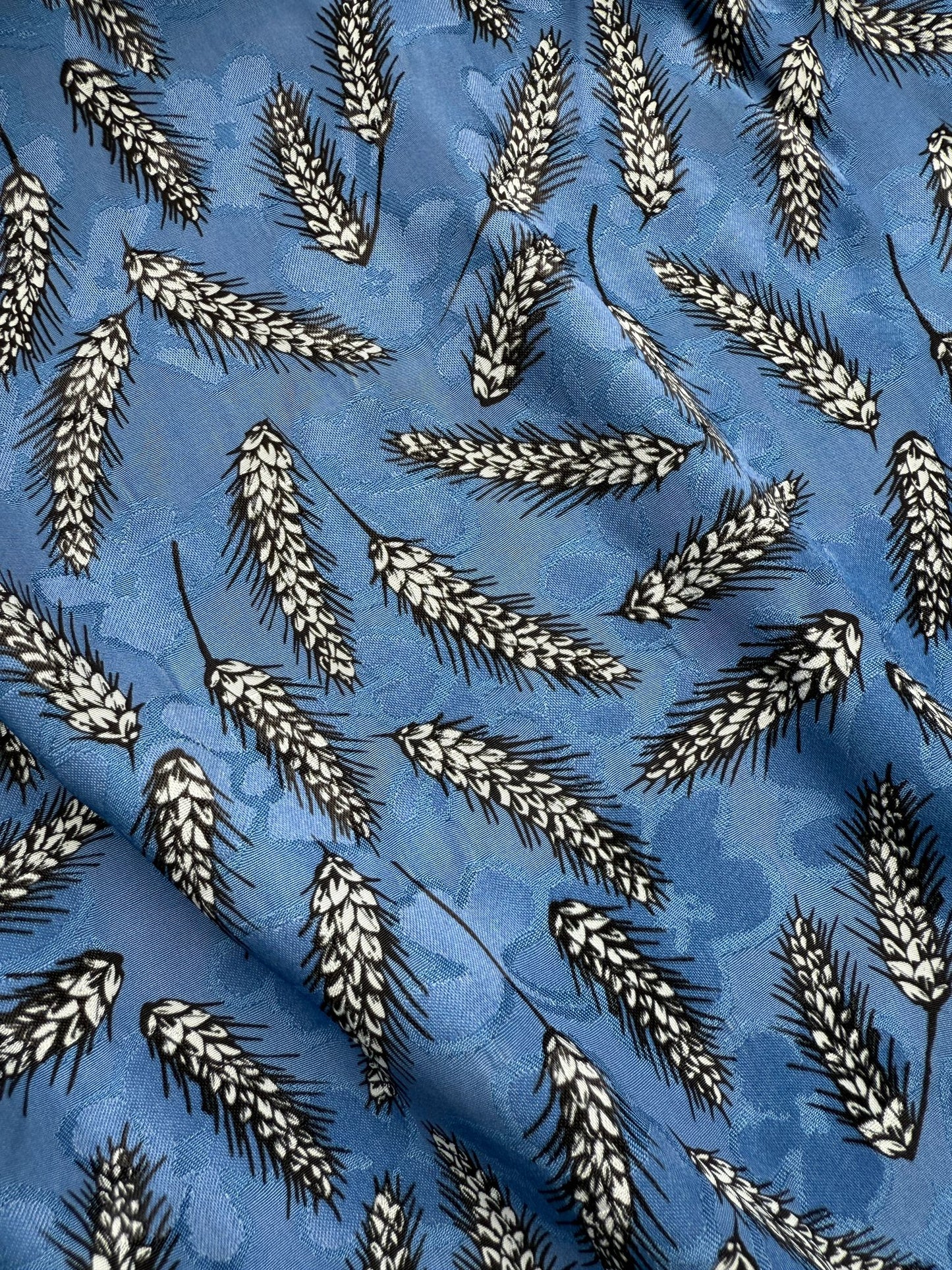 Cornflower Blue Reed Leaf Viscose Jacqaurd Rainbow Fabrics