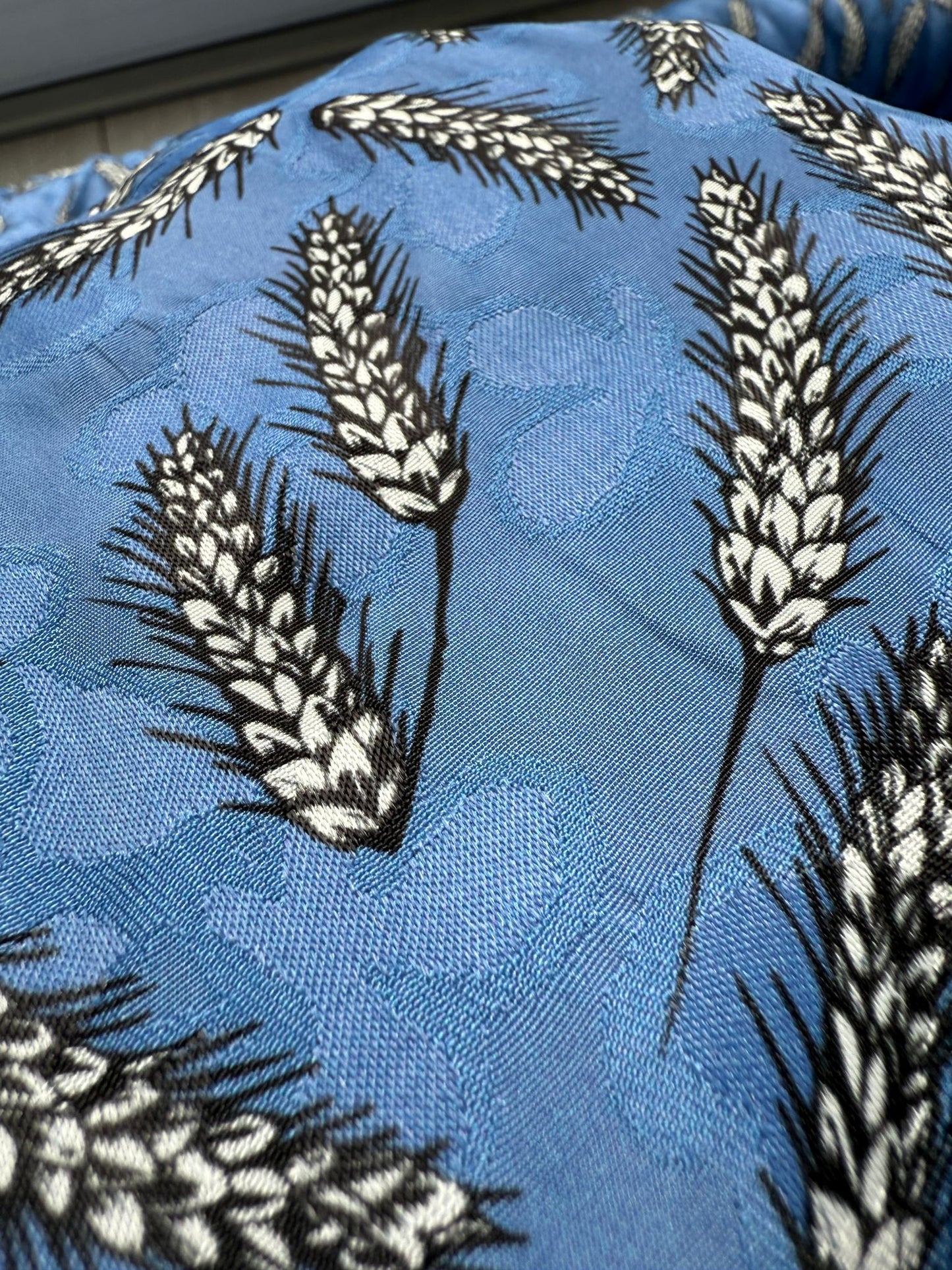 Cornflower Blue Reed Leaf Viscose Jacqaurd Rainbow Fabrics
