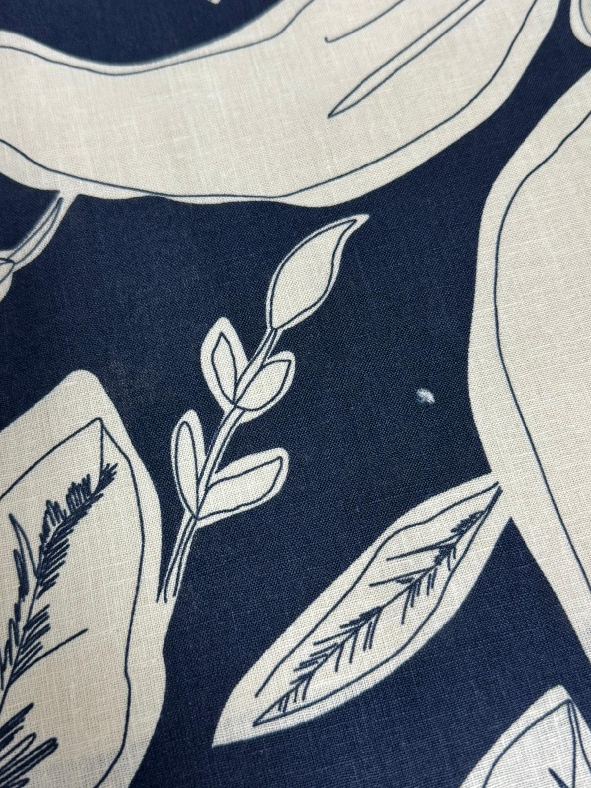 Navy/Ivory Large Floral 100% Linen *DEFECT*