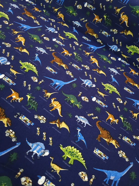 Navy Dinosaur 100% Cotton