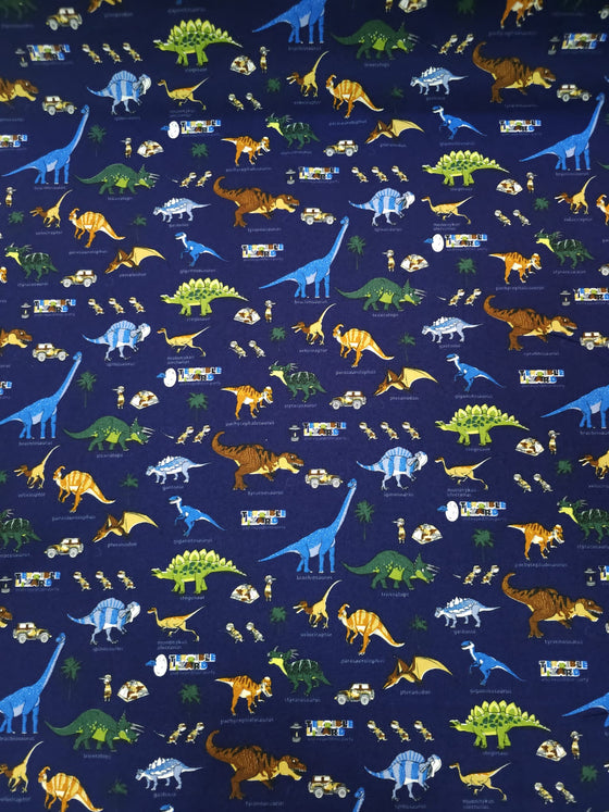 Navy Dinosaur 100% Cotton