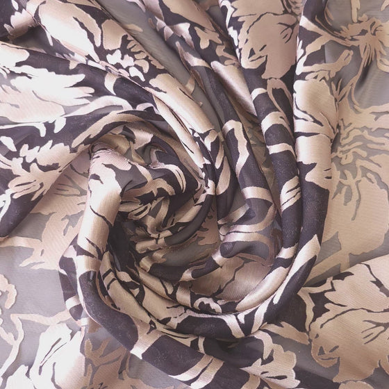 Champagne/Black Floral Jacquard Satin Burnout