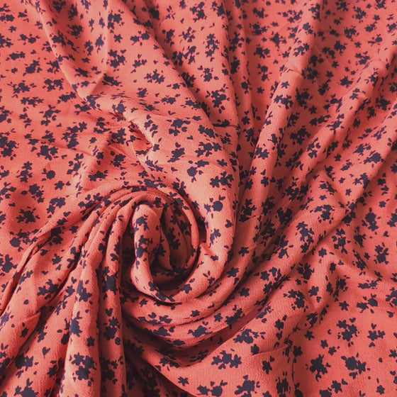 Brick Ditsy Floral Viscose Crepe