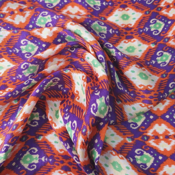 Orange/Purple Abstract Damask Viscose Satin