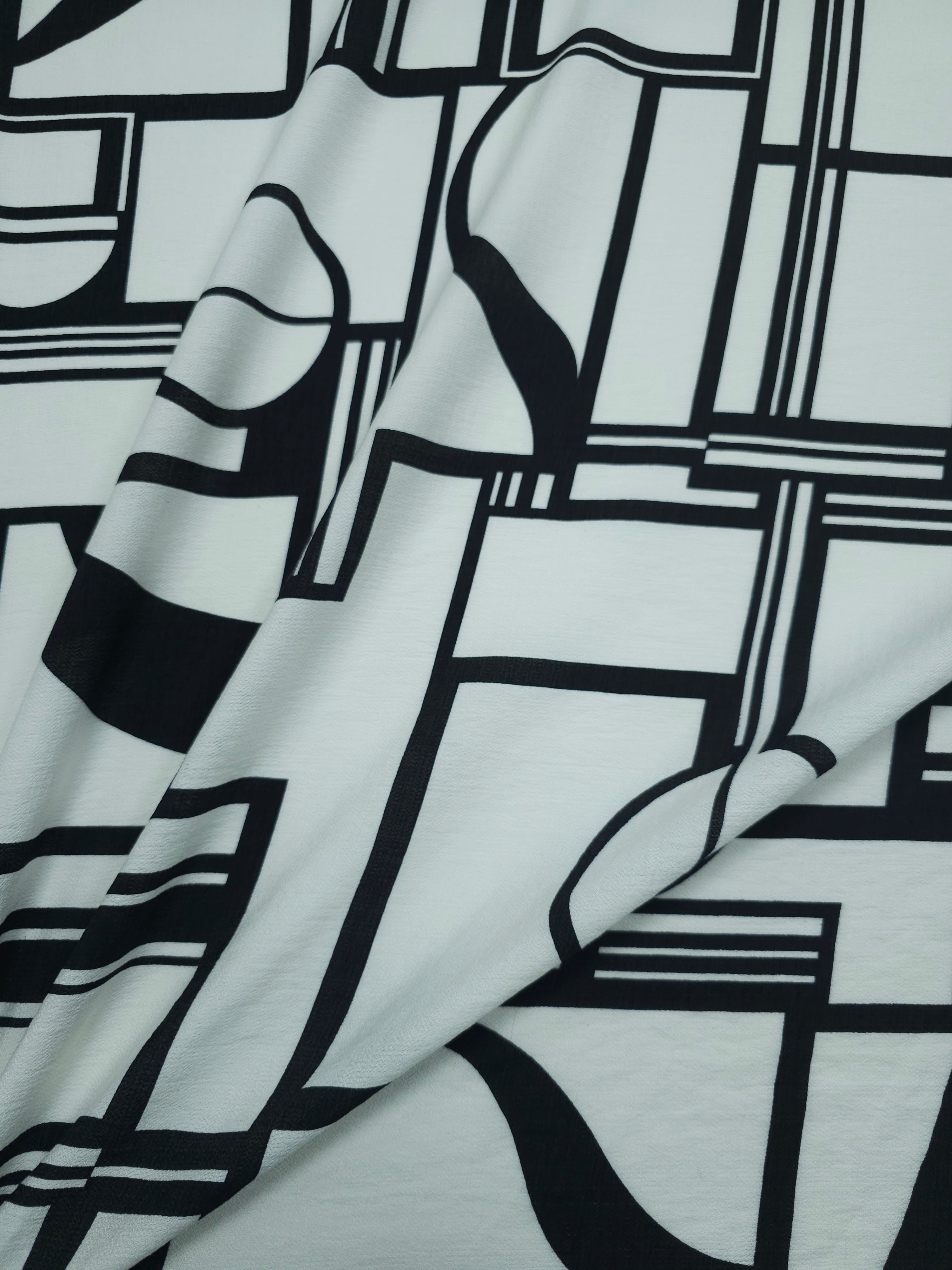 Off-White/Black Geometric Viscose Crepe