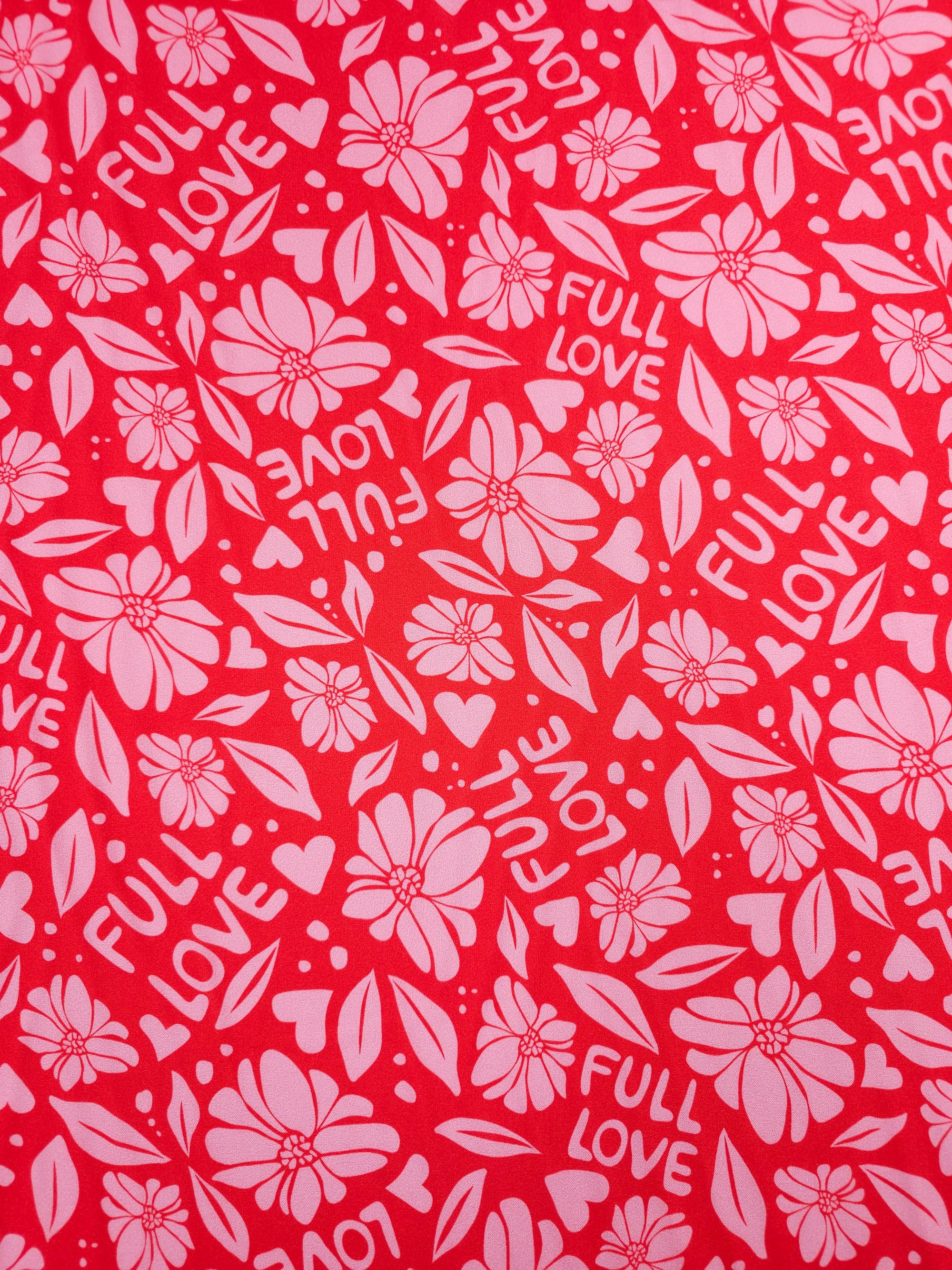 Red/Pink Full Love Heart Floral Viscose Challis