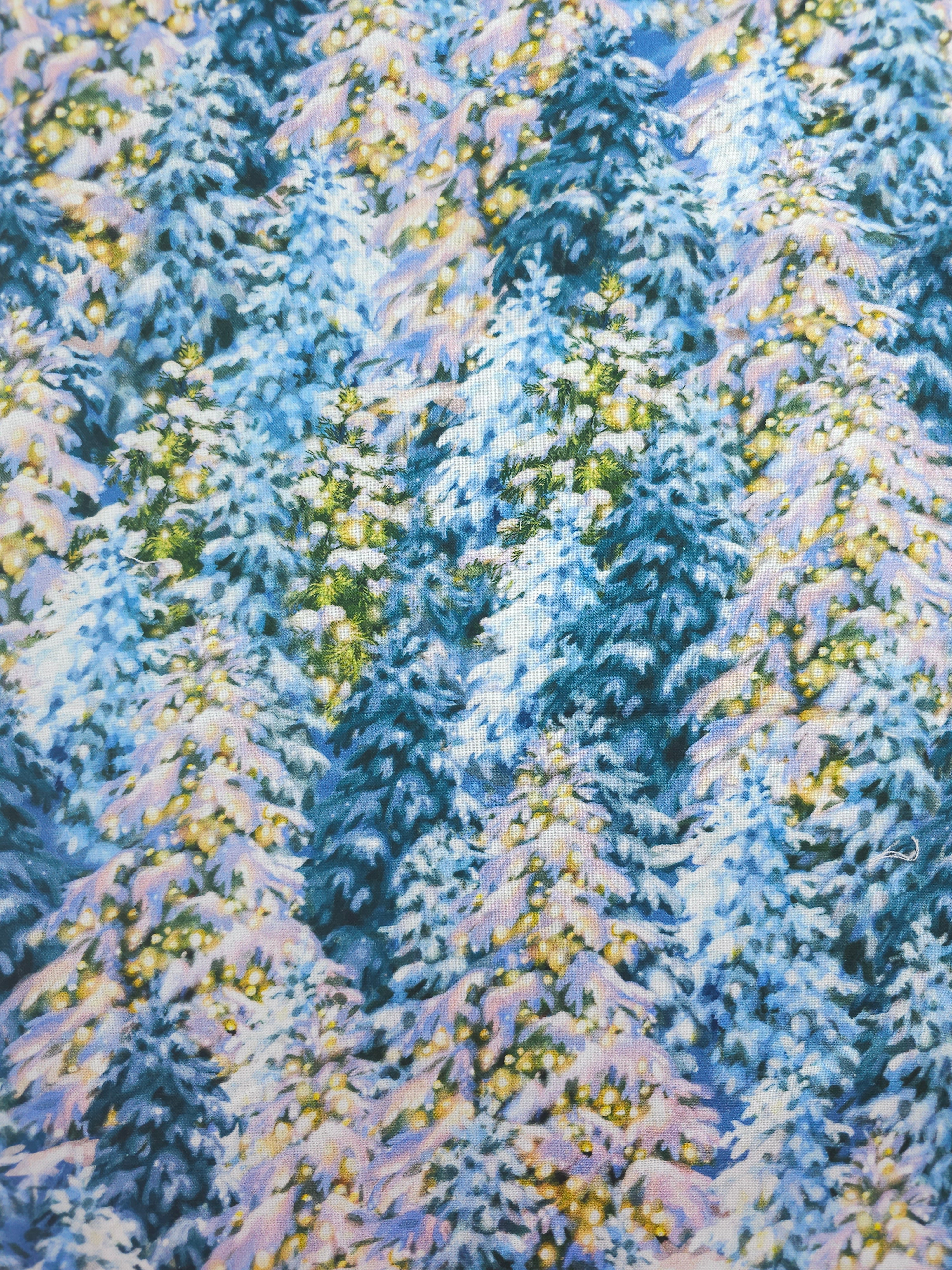 Snowy Chritmas Tree Lights 100% Cotton - 1.30m Piece
