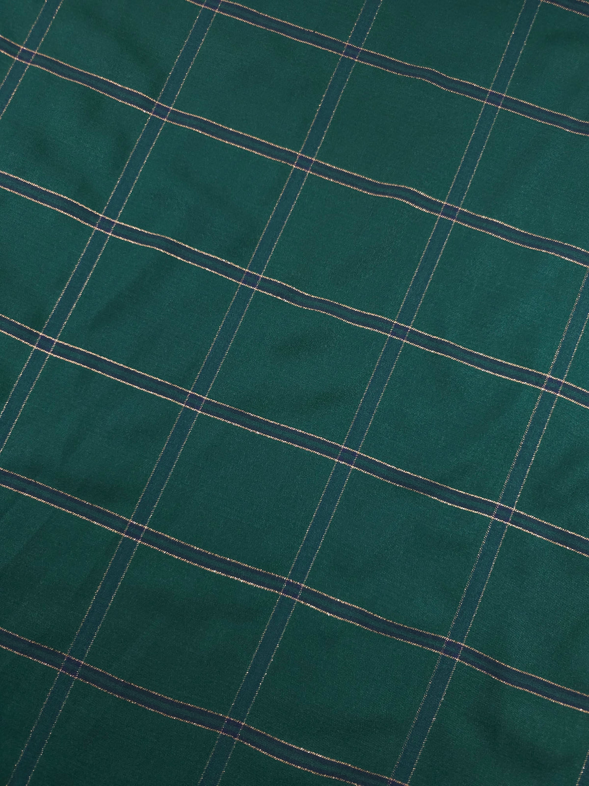 Dark Green/Rose Gold Lurex Square Check Viscose Challis