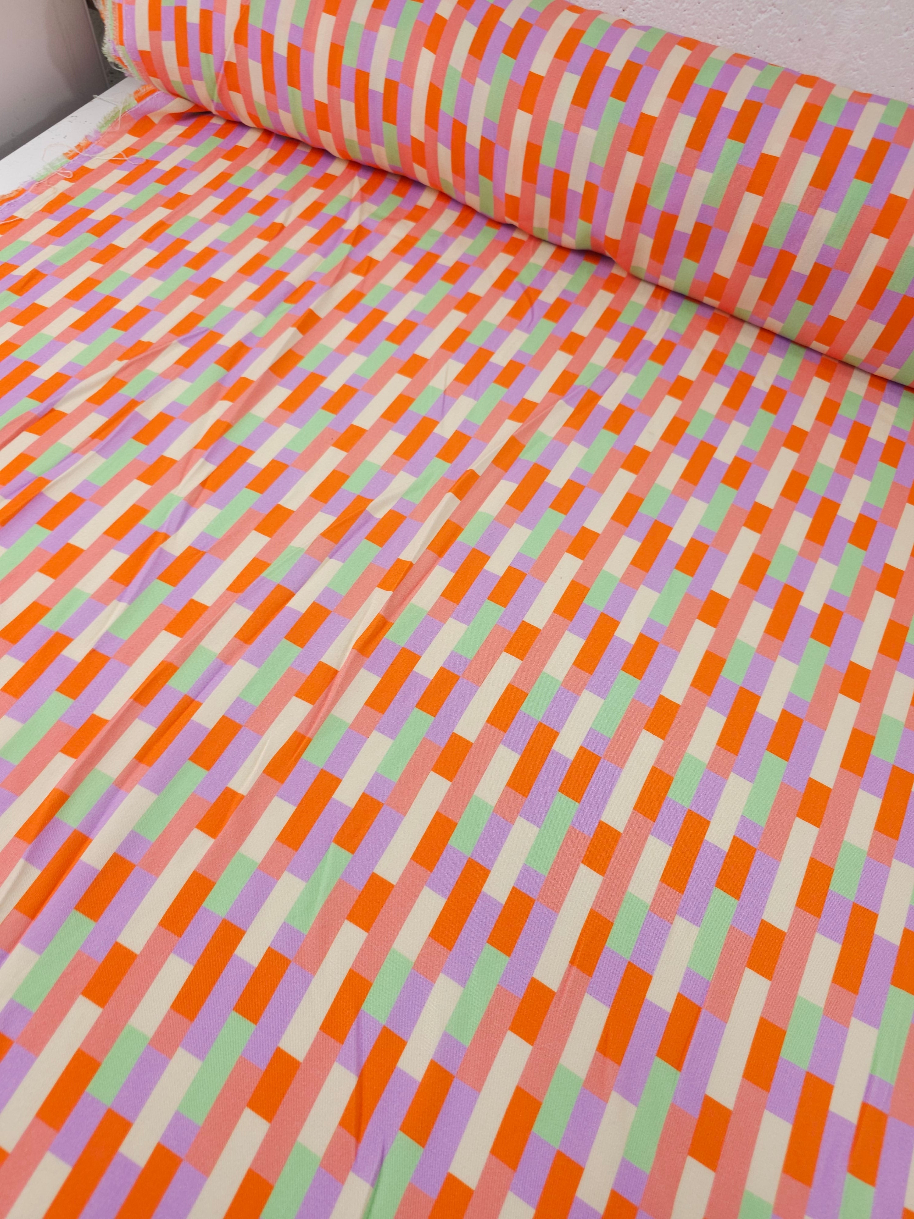 Pastel Geometric Step Viscose Challis