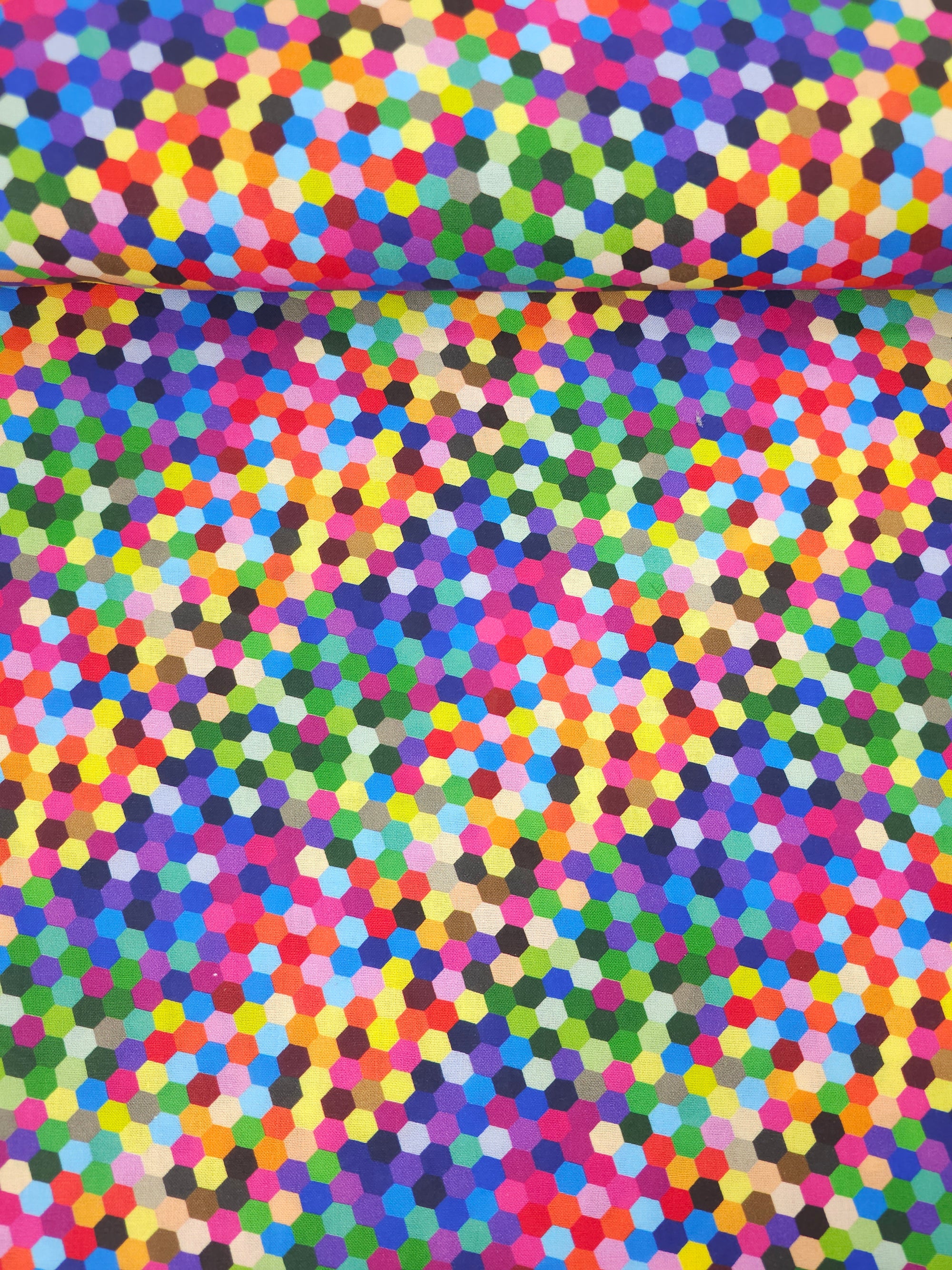 Rainbow Geometric Hexagon 100% Cotton