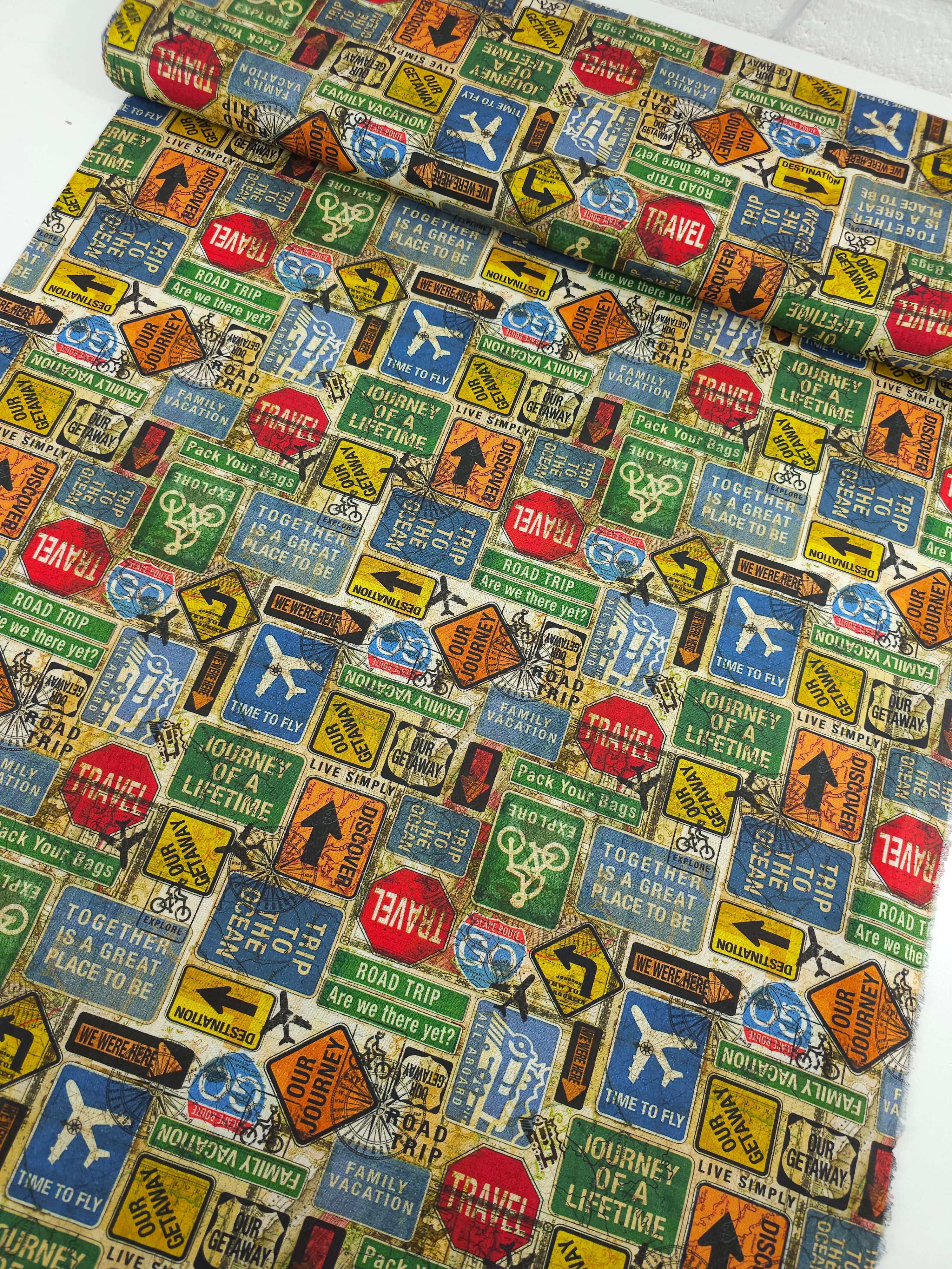 Retro Roadtrip Signs 100% Cotton