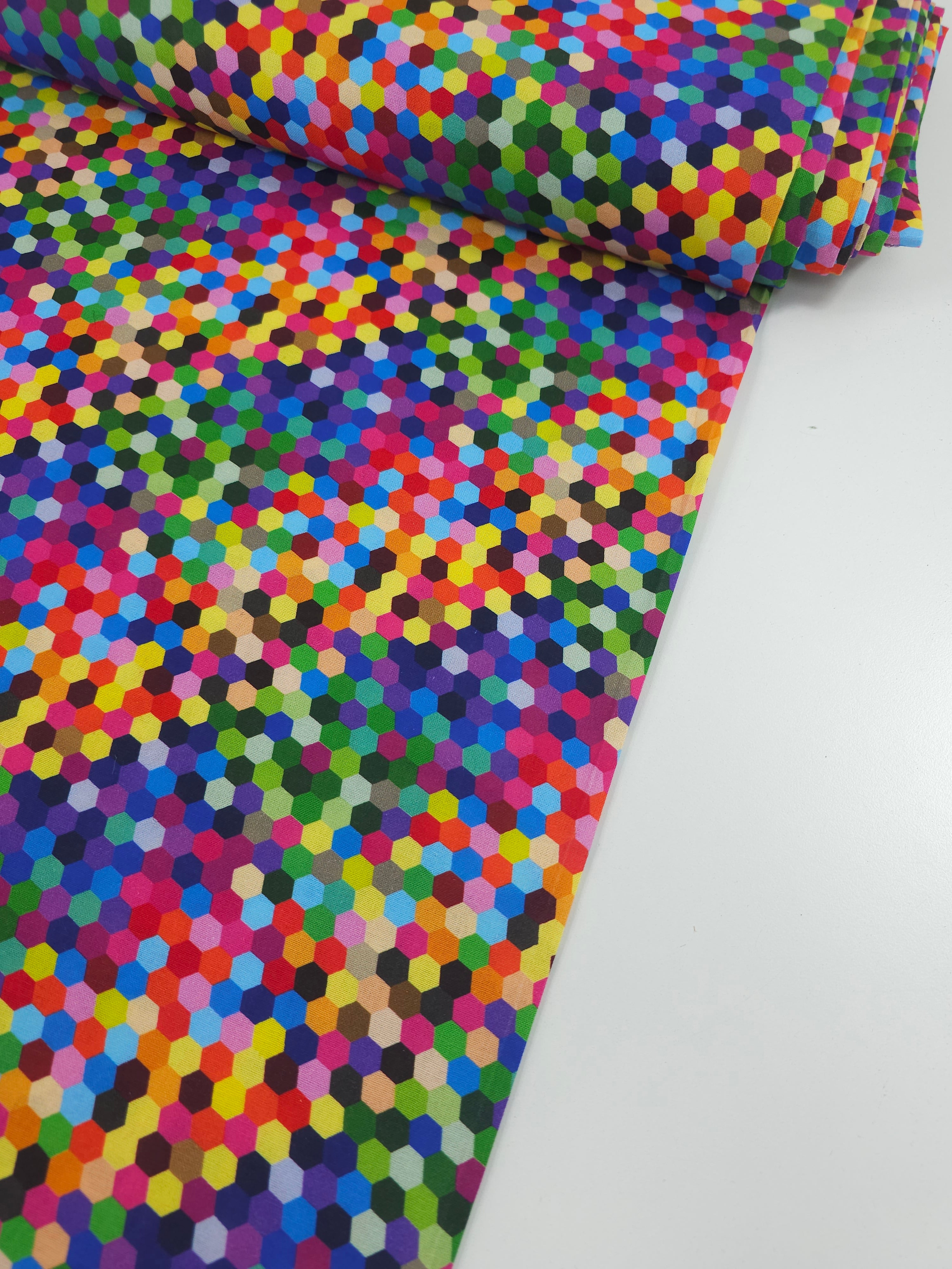 Rainbow Geometric Hexagon 100% Cotton
