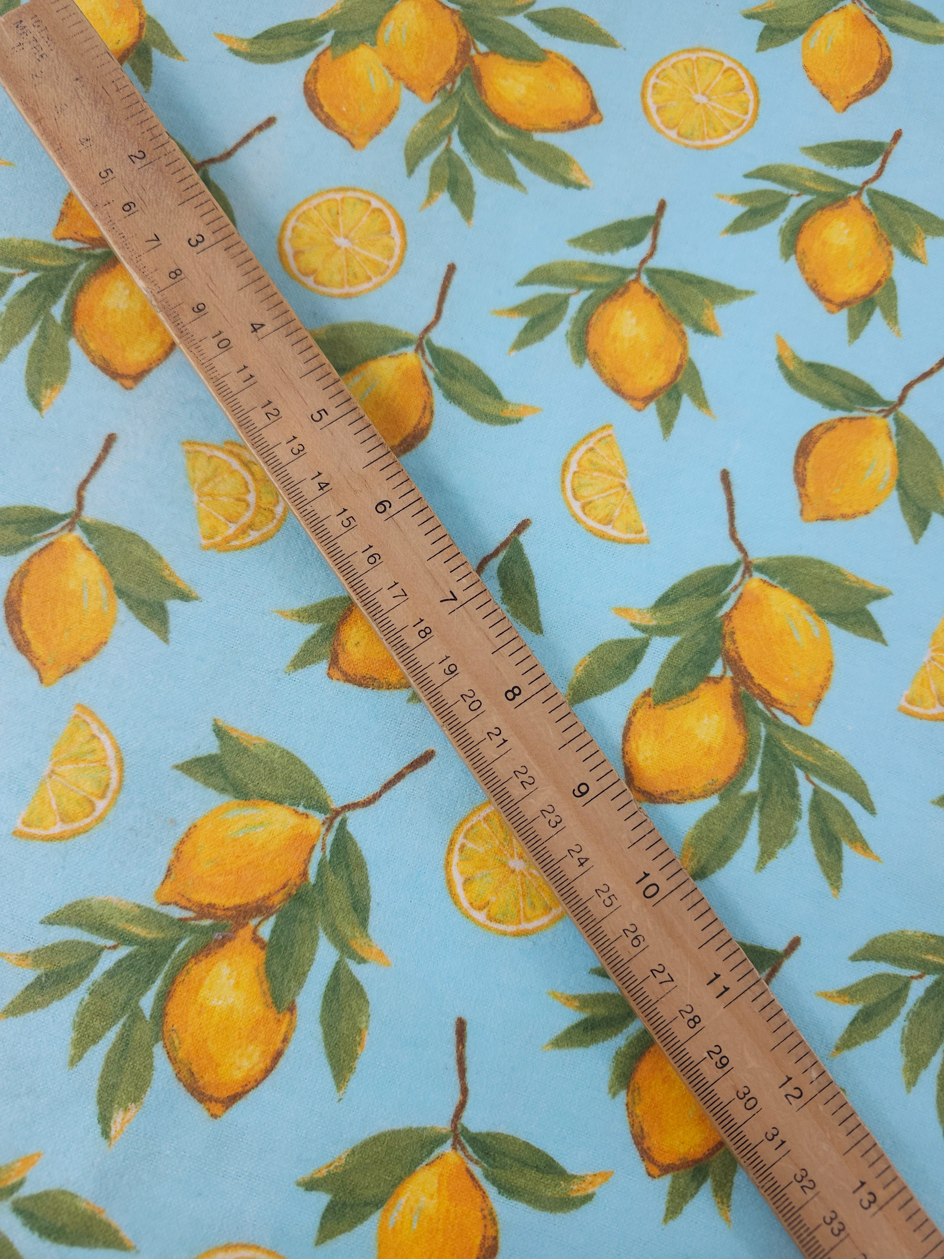 Light Blue Retro Lemon Lightweight Flannel Cotton