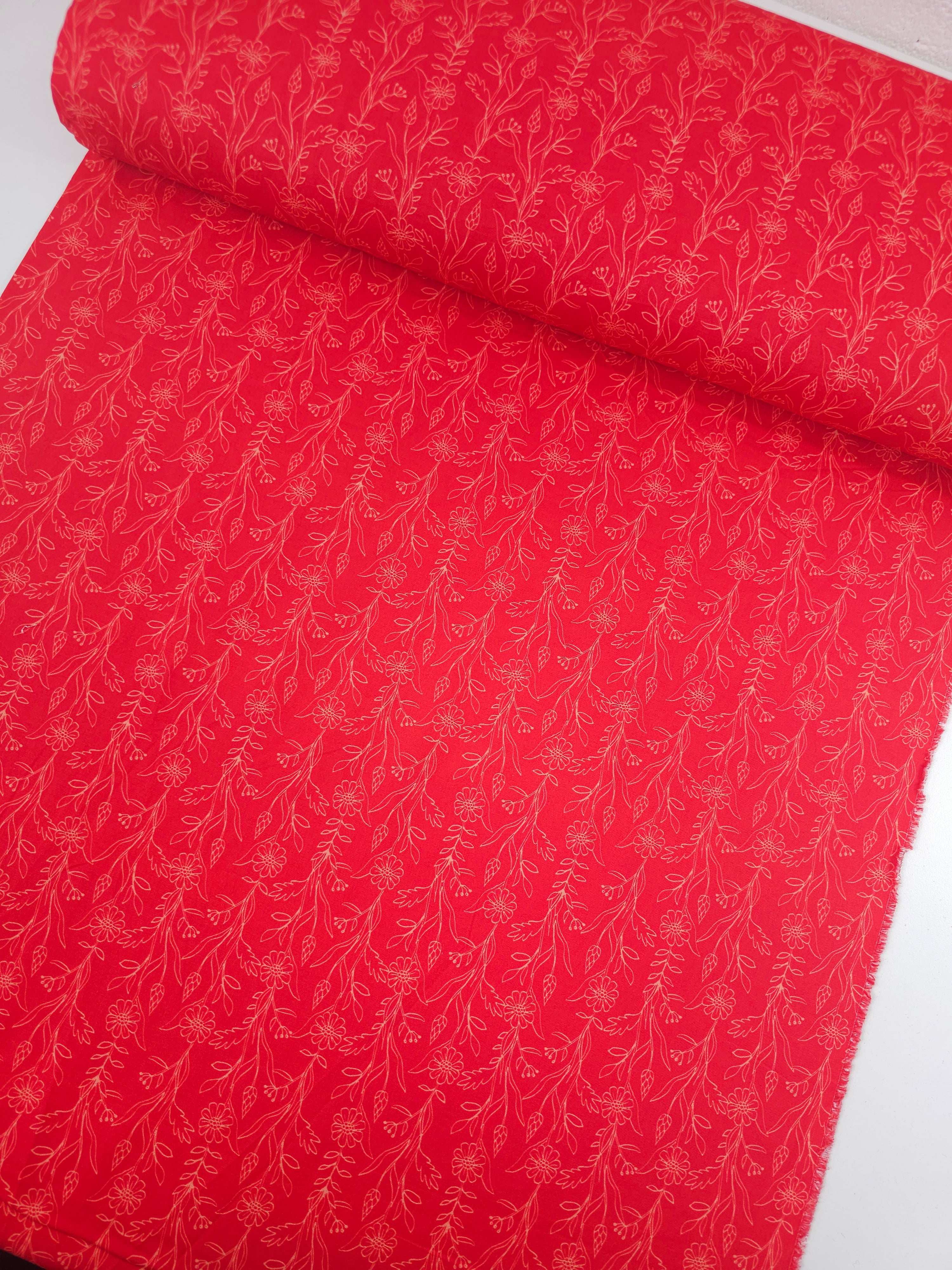 Red Sketch Floral Twine 100% Cotton