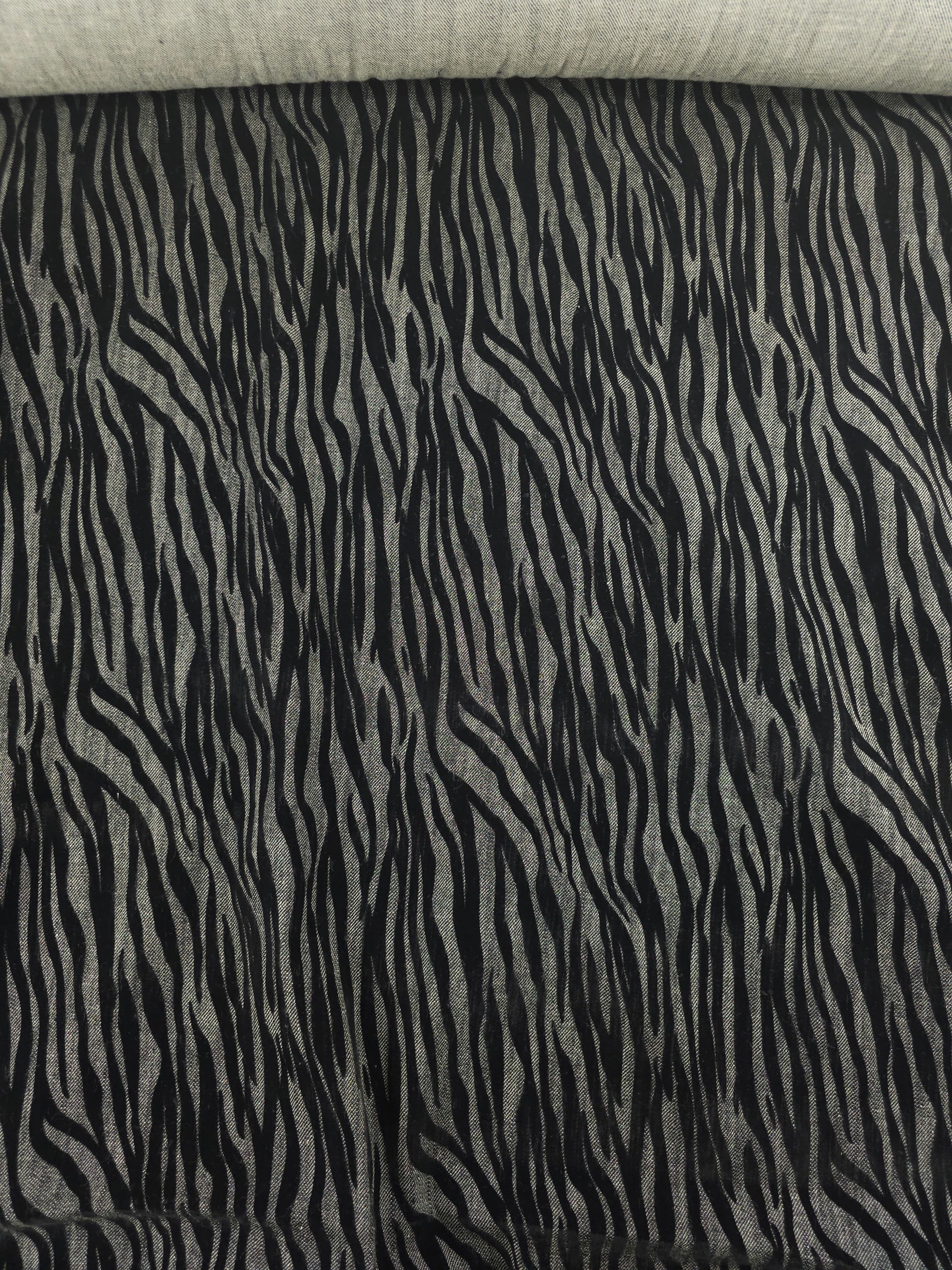 Charcoal Grey Zebra Velvet Burnout Denim