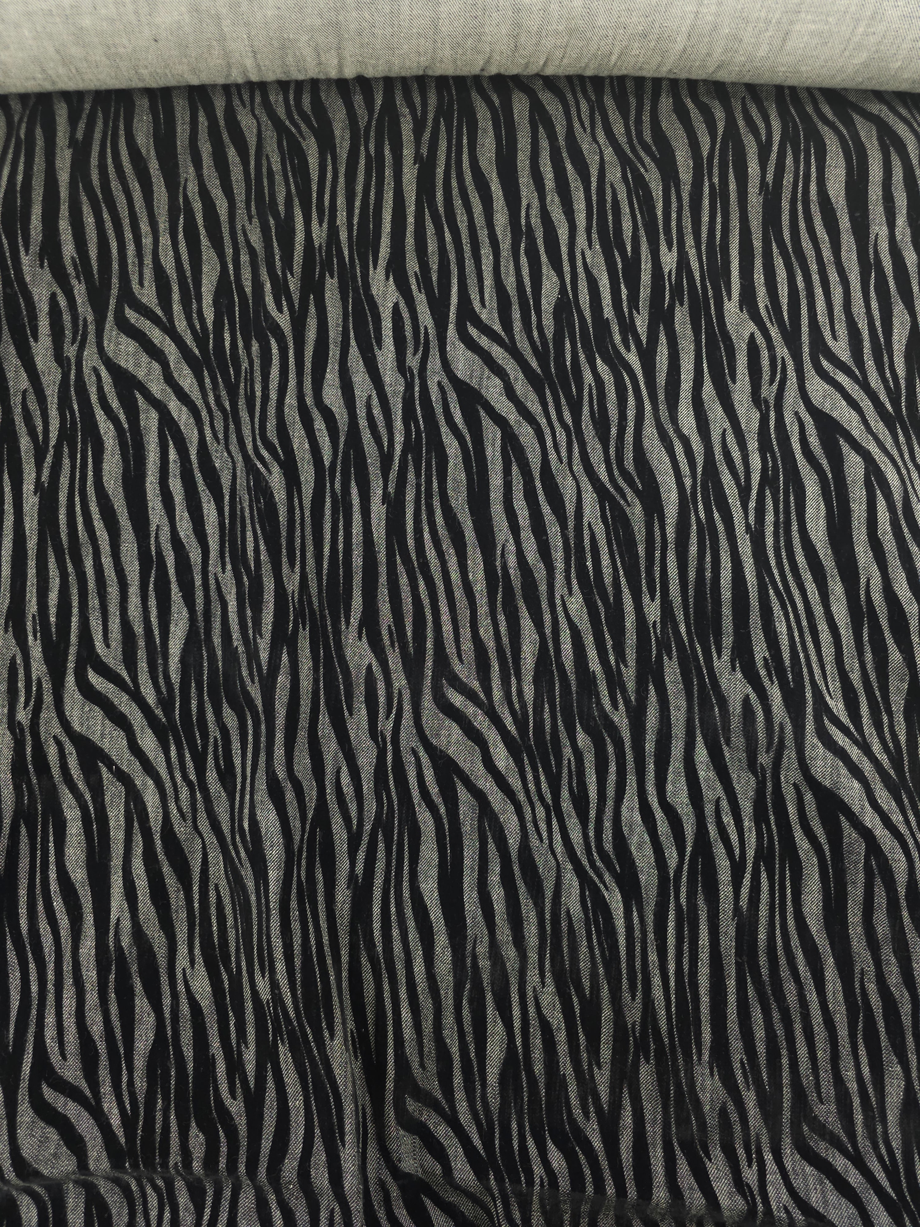 Charcoal Grey Zebra Velvet Burnout Denim