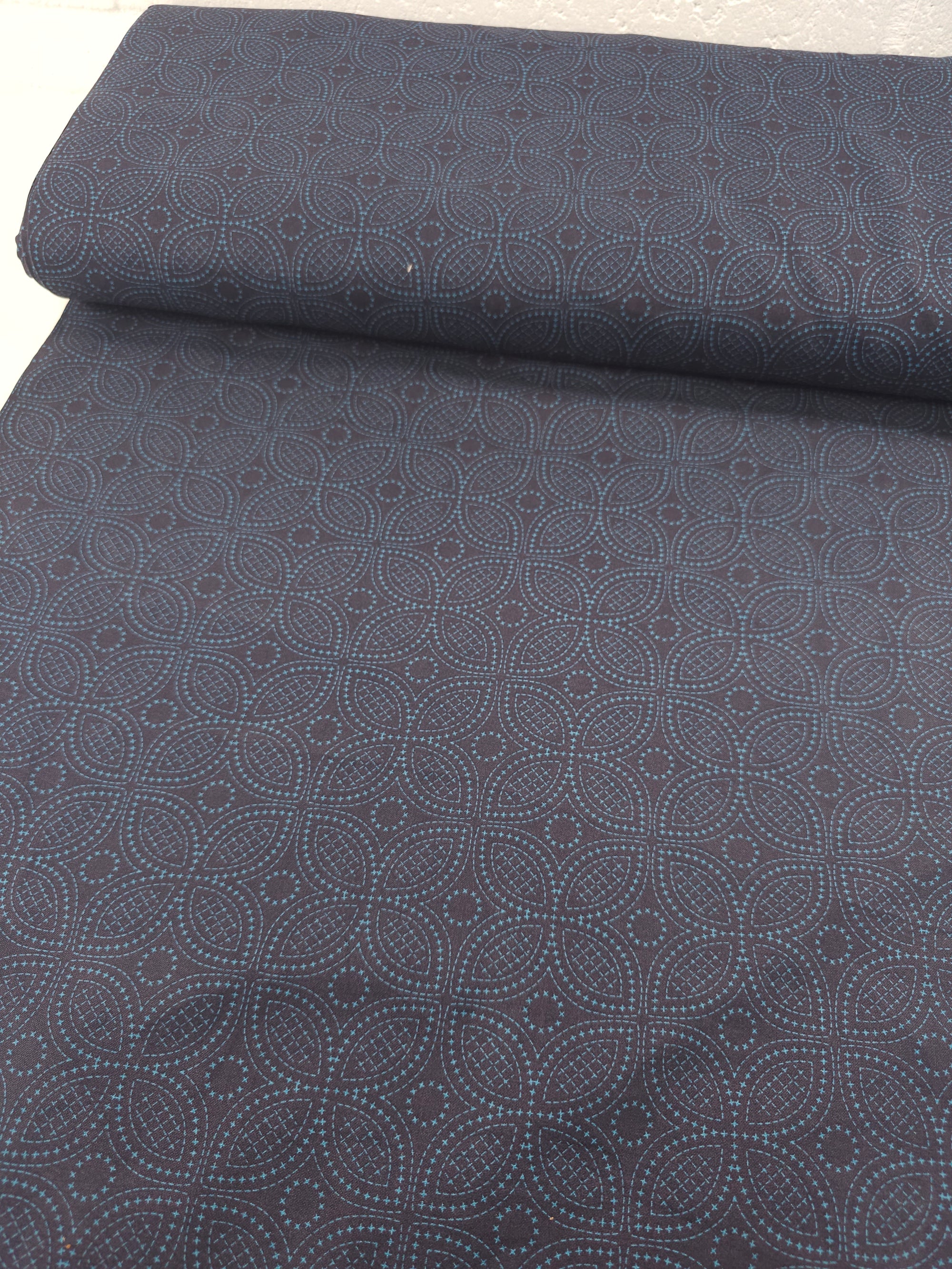 Dark Navy Dotty Petal Flower 100% Cotton