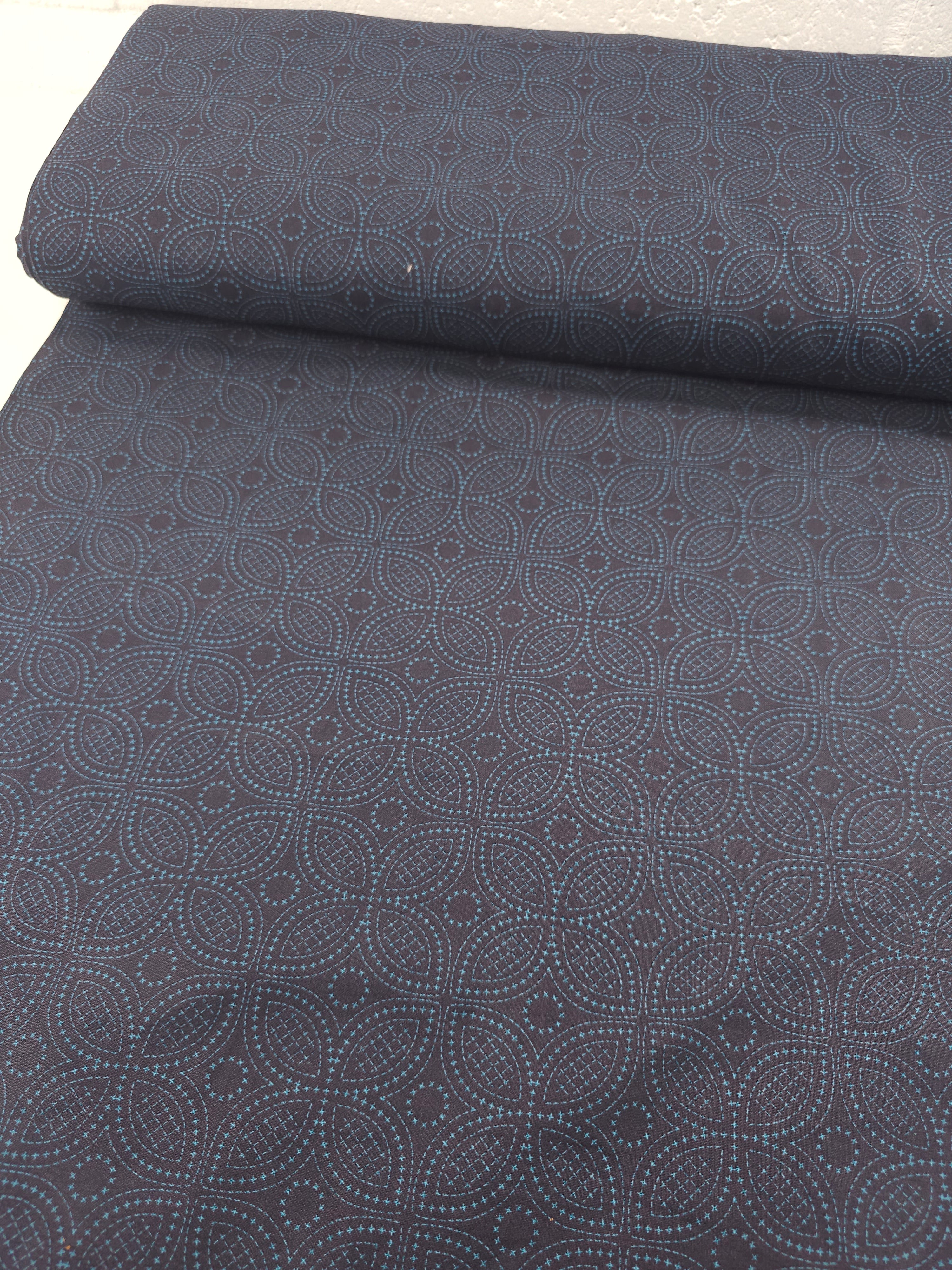 Dark Navy Dotty Petal Flower 100% Cotton