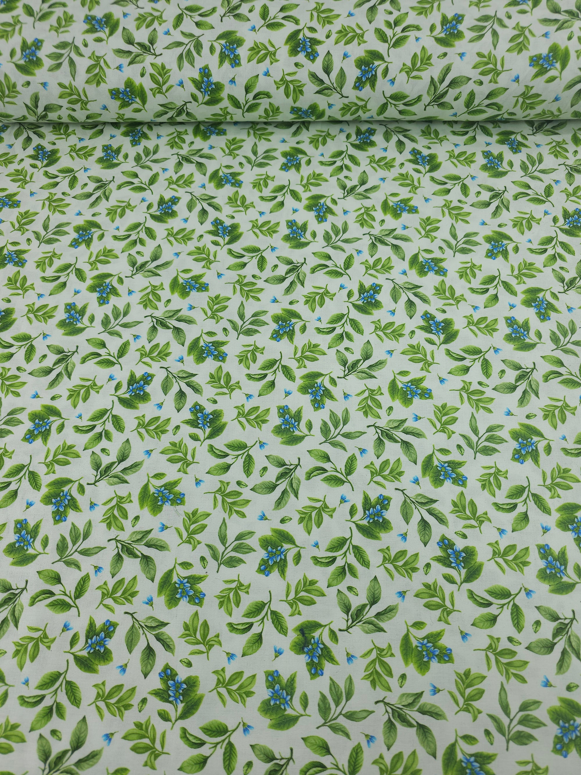 Light Green/Blue Leaf Floral 100% Cotton