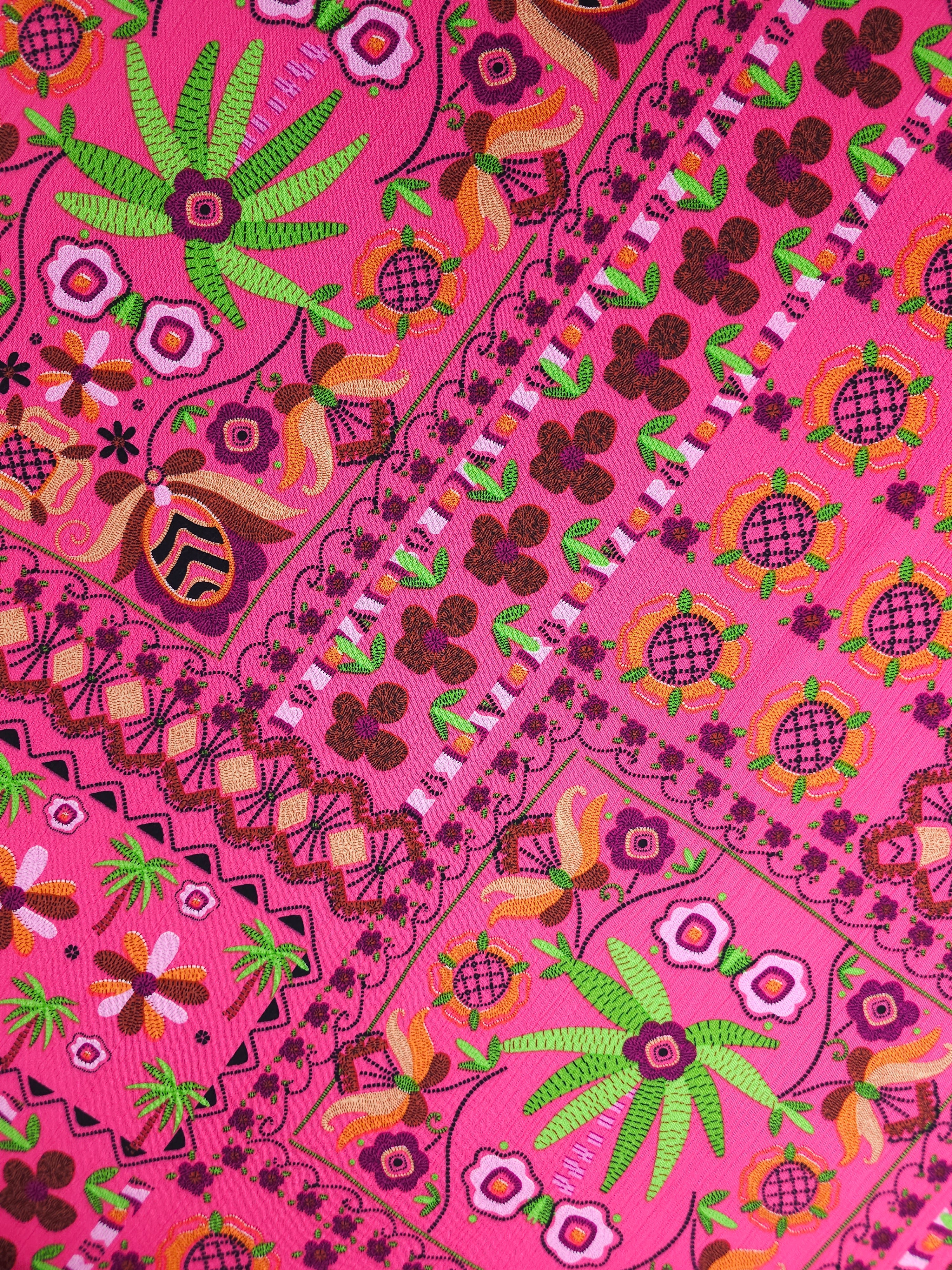 Fuchsia Pink Boho Retro Viscose Crepe