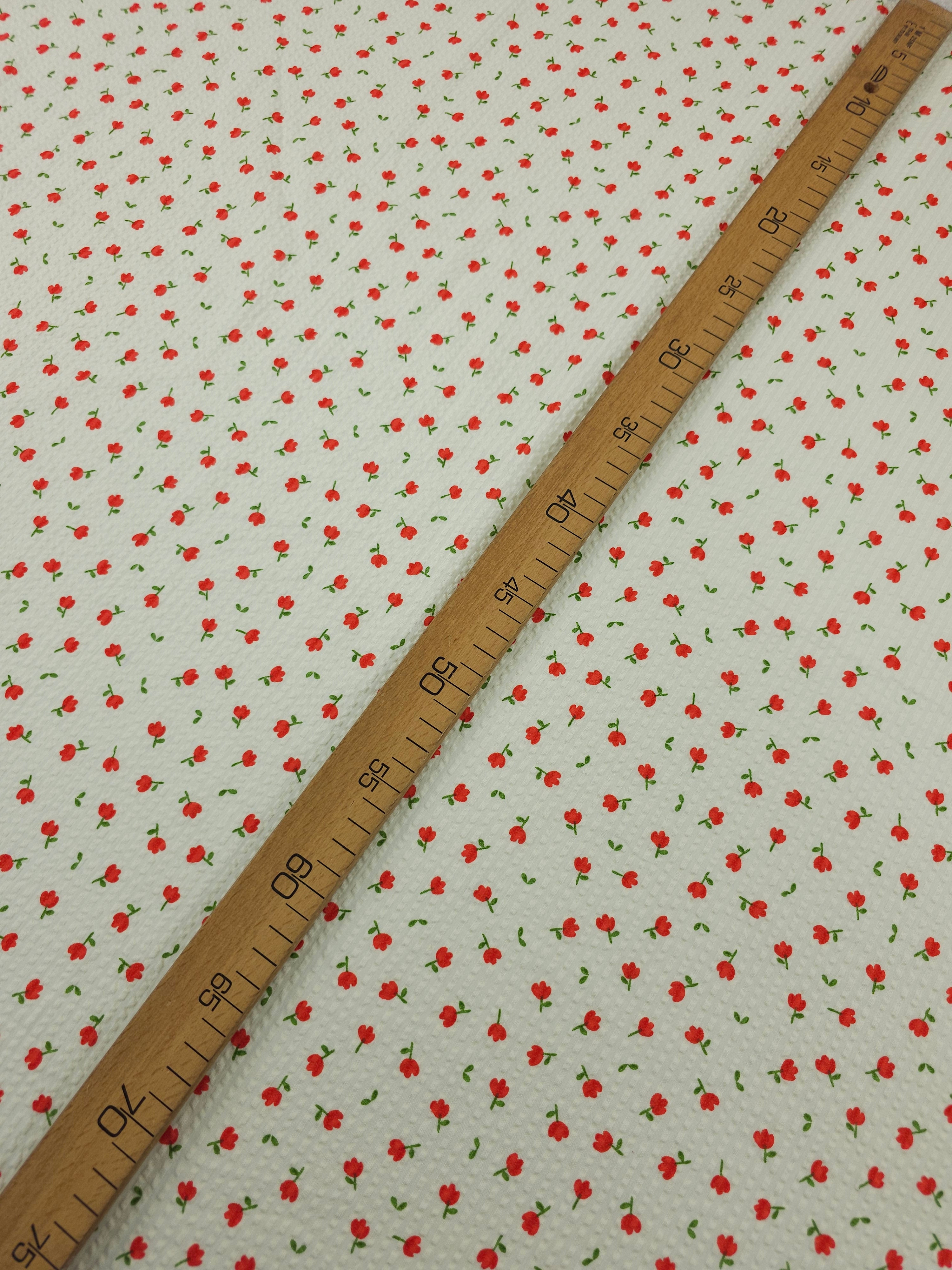 Cream/Red Mini Ditsy Poppy Cotton SeerSucker
