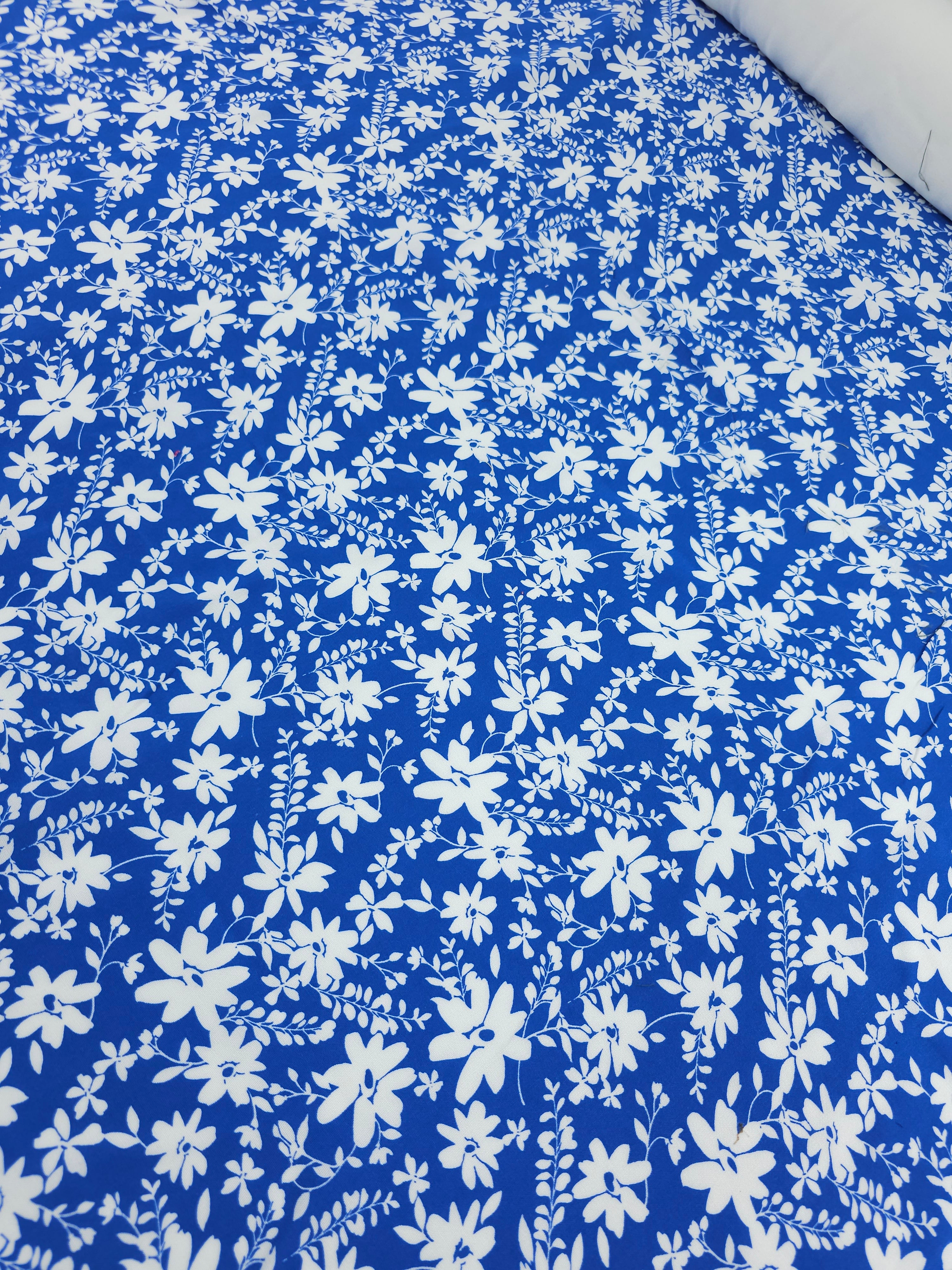 Blue/White Harvest Floral Viscose Challis