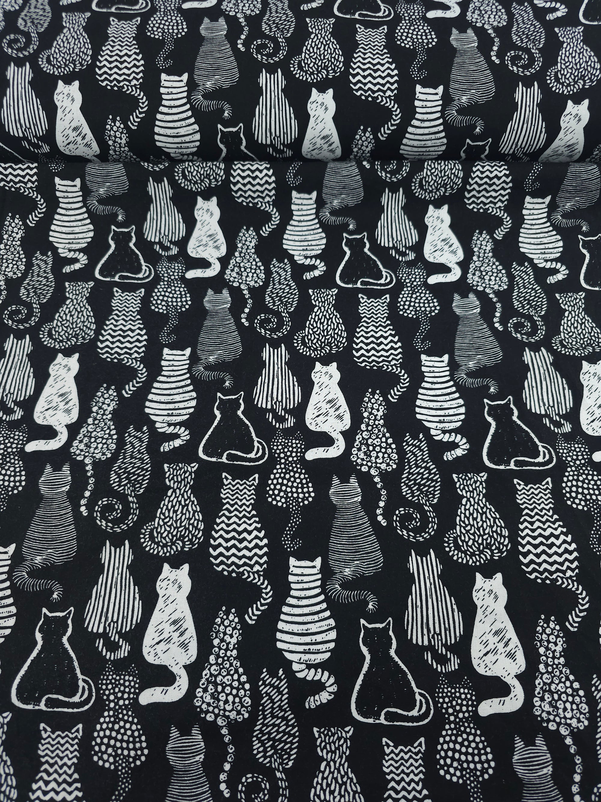 Black/White Abstract Cats 100% Cotton