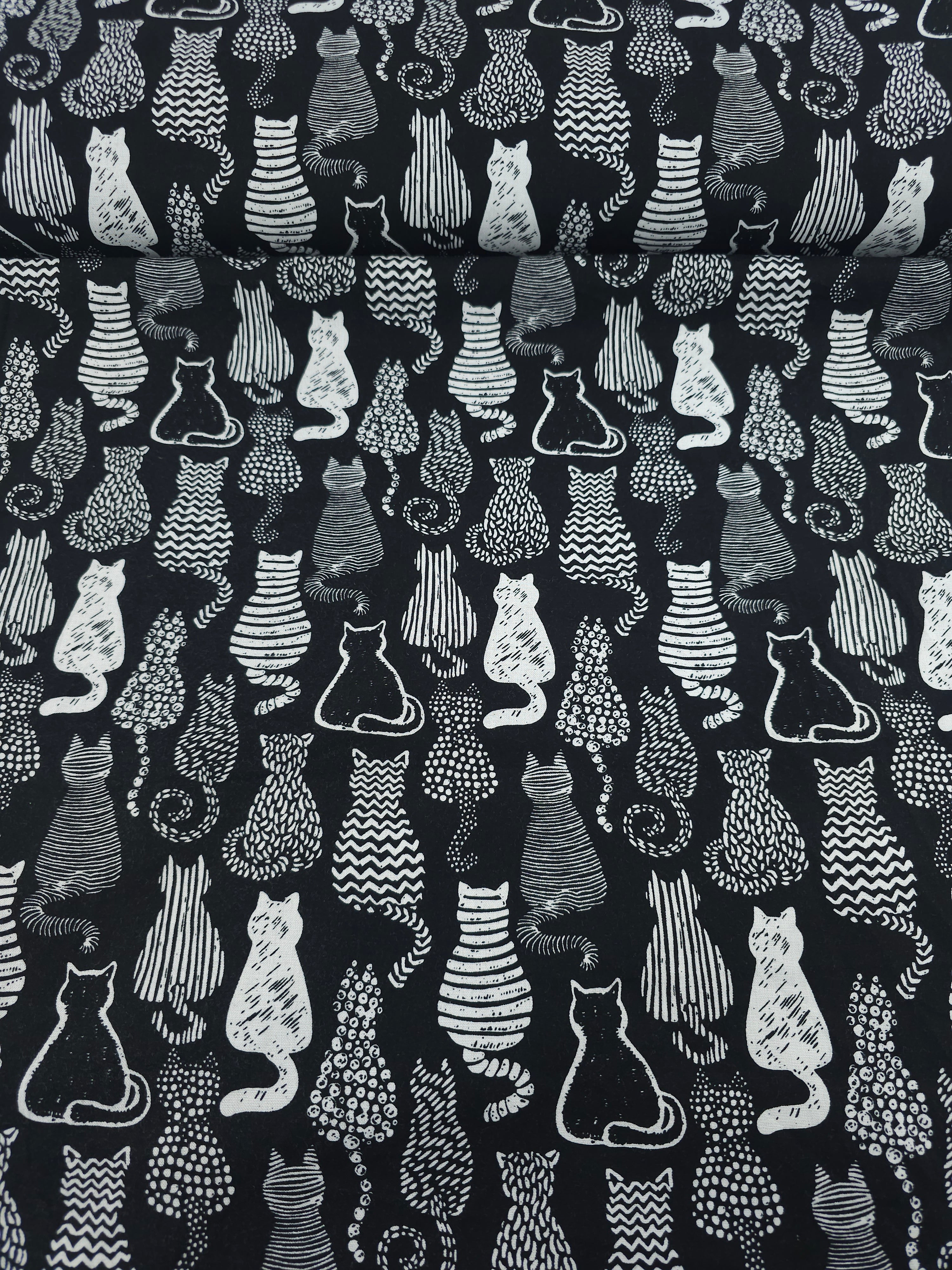 Black/White Abstract Cats 100% Cotton