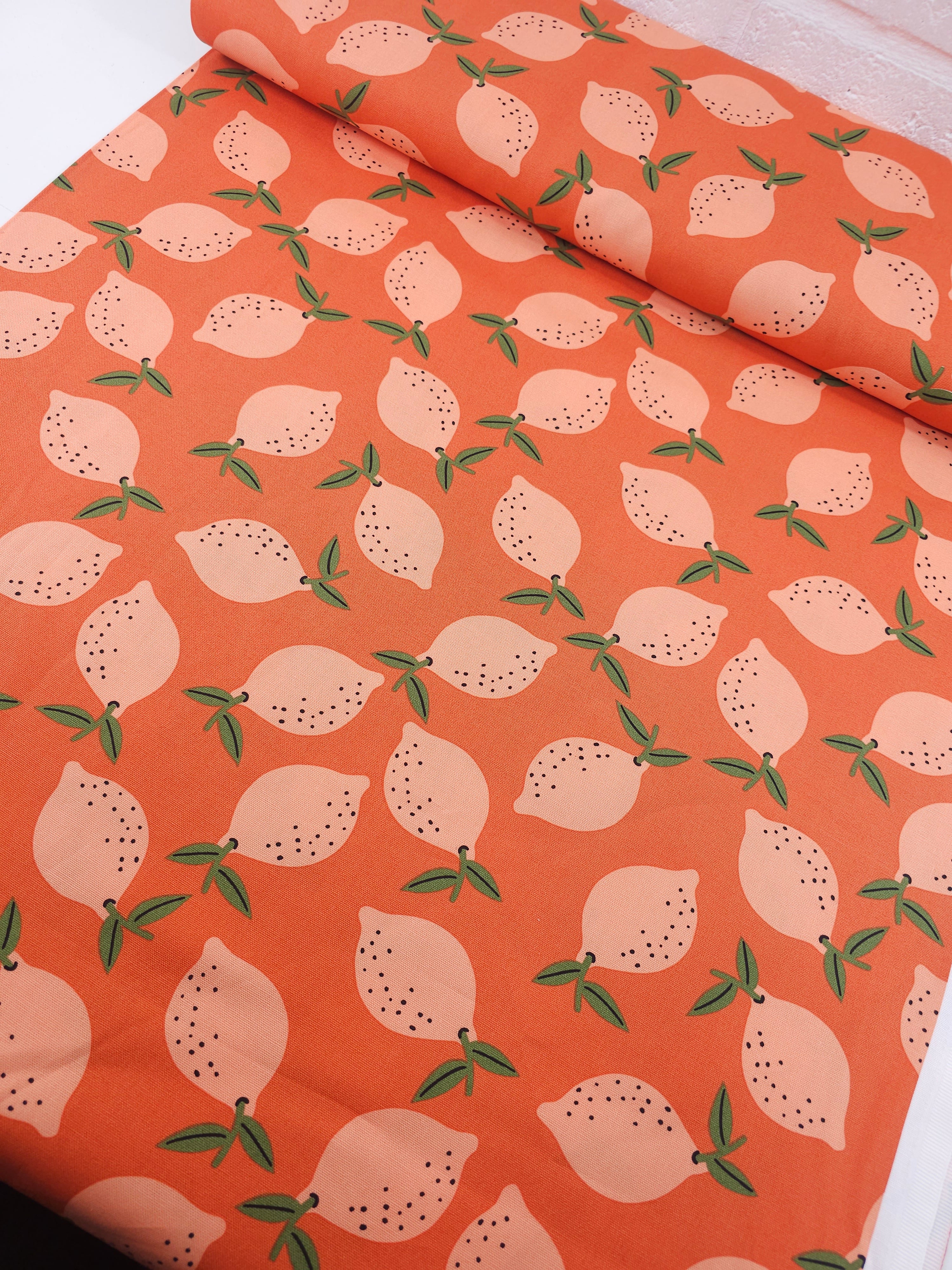 Lemons On Orange Lightweight Canvas Cotton