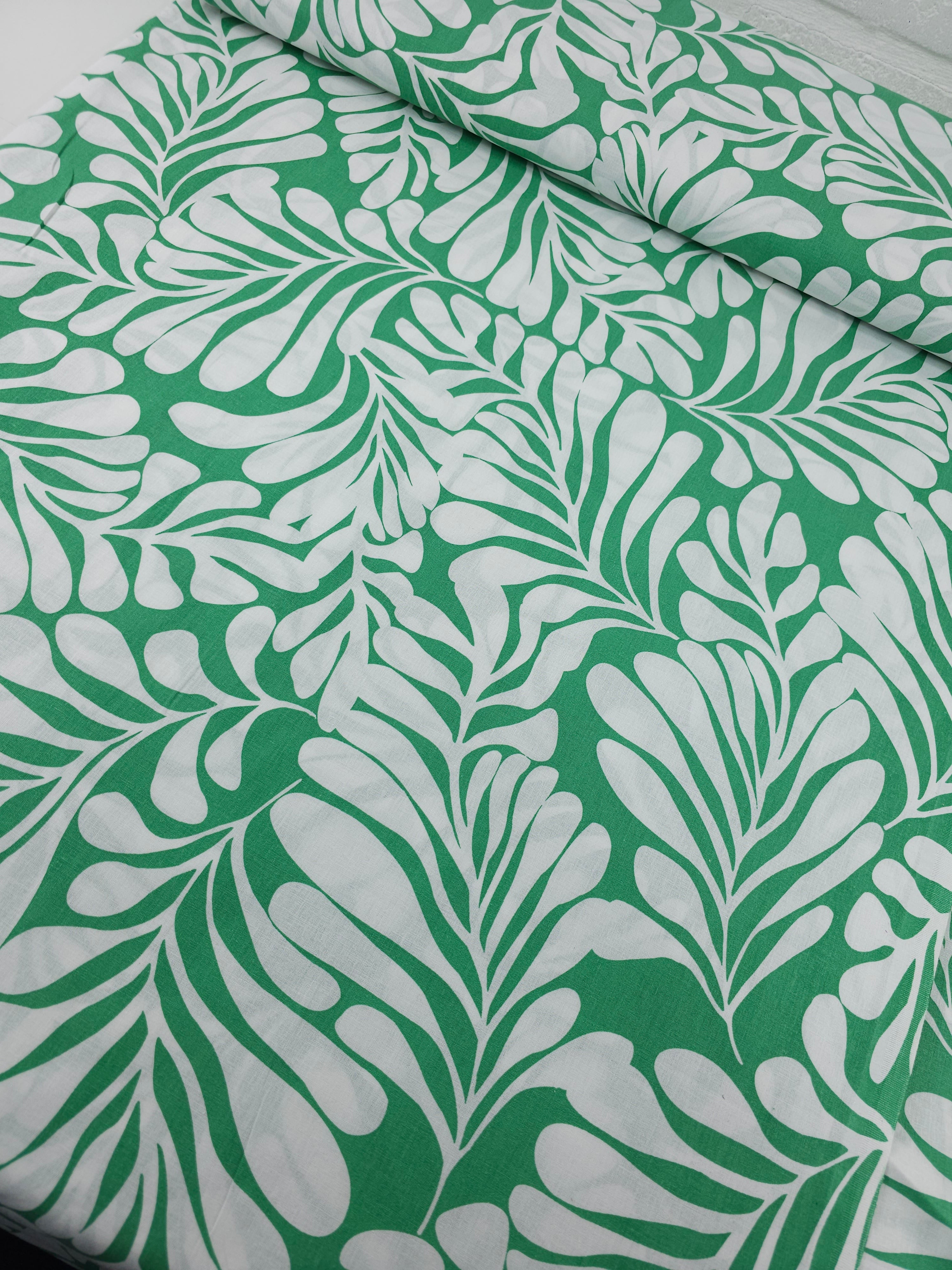 Green/White Palm Leaf Trail 100% Cotton 98" *EXTRA WIDE*