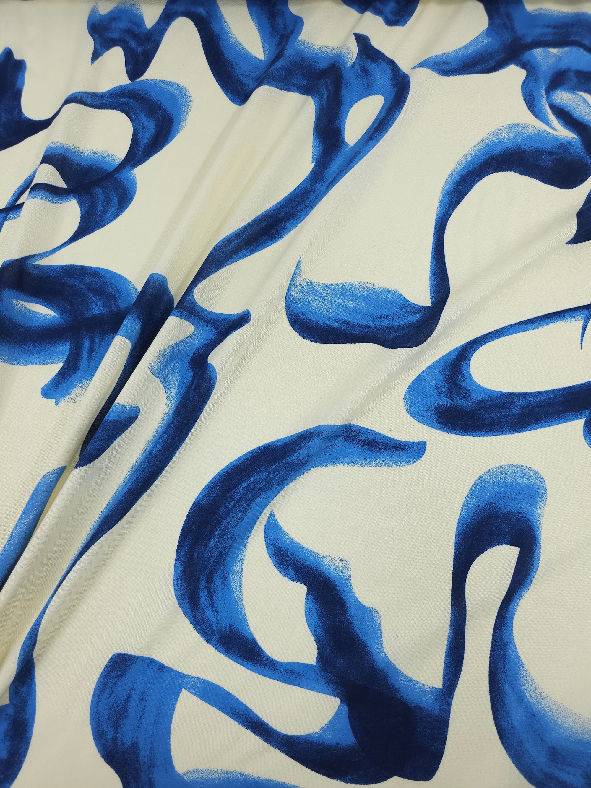 Blue/Ivory Swirly Viscose Challis