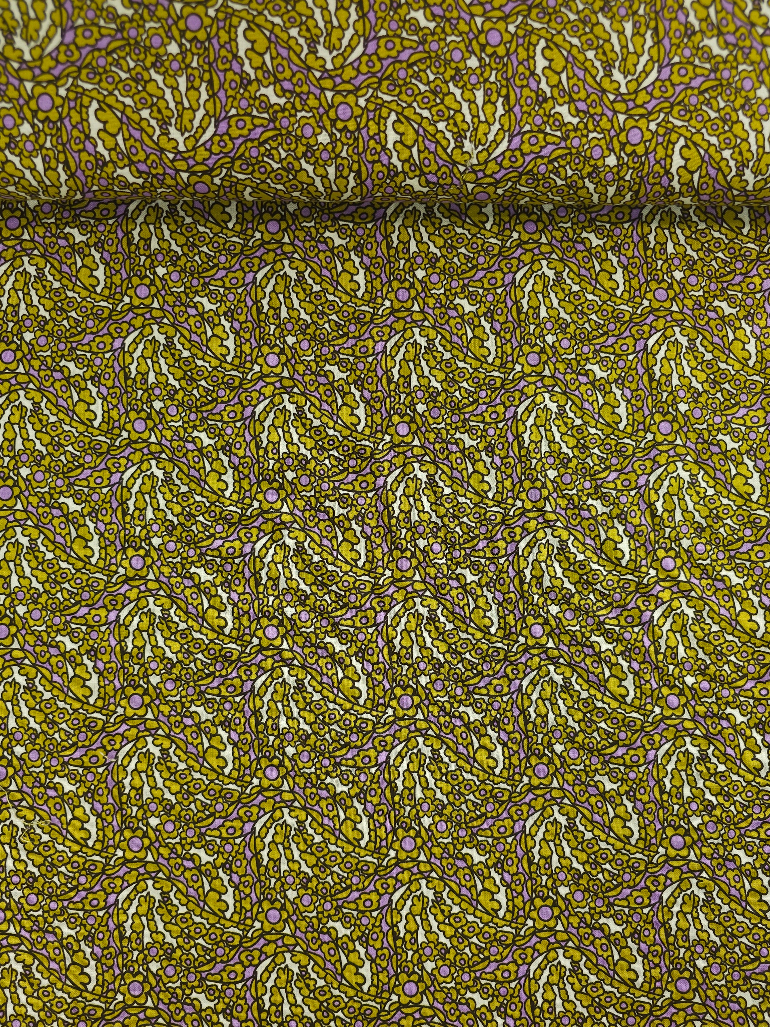 Mustard/Lilac Quirky Floral 100% Cotton 55"