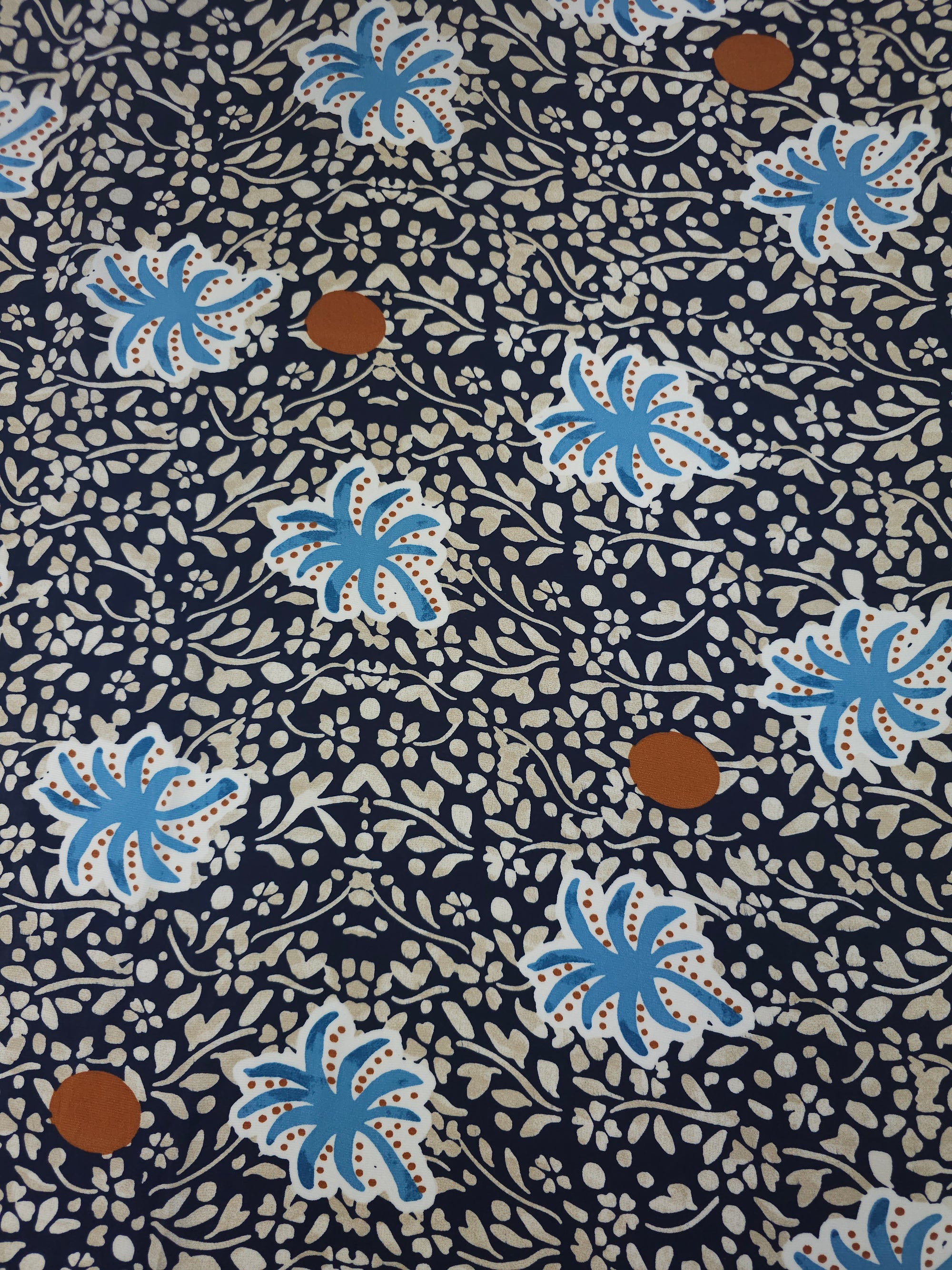 Navy Palm Floral Satin